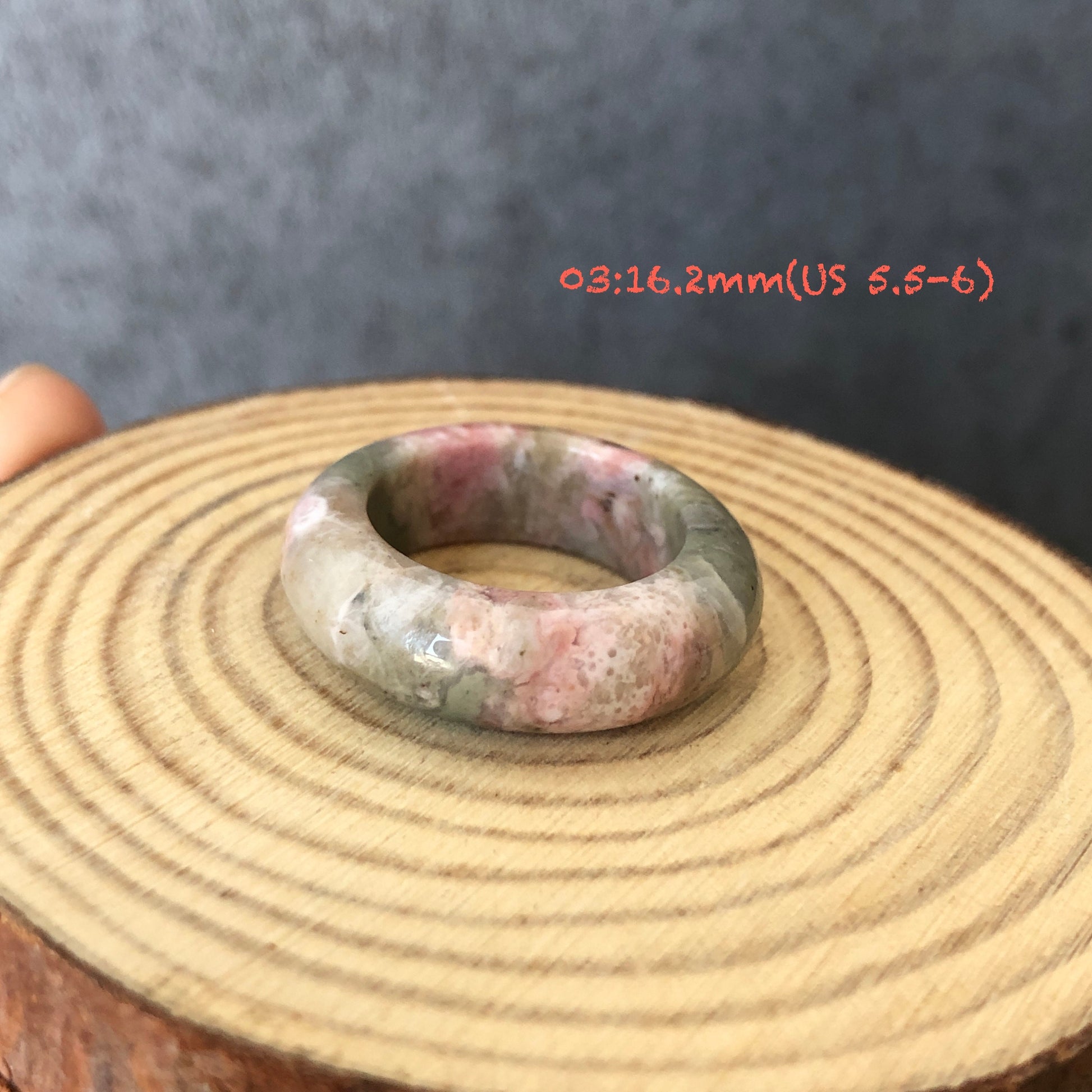 Natural High Quality Rhodonite Ring Pendant | Peach Blossom Forest |16-17mm+ (US 5.5-7) Collection | Tail Finger Ring | Healing Stone