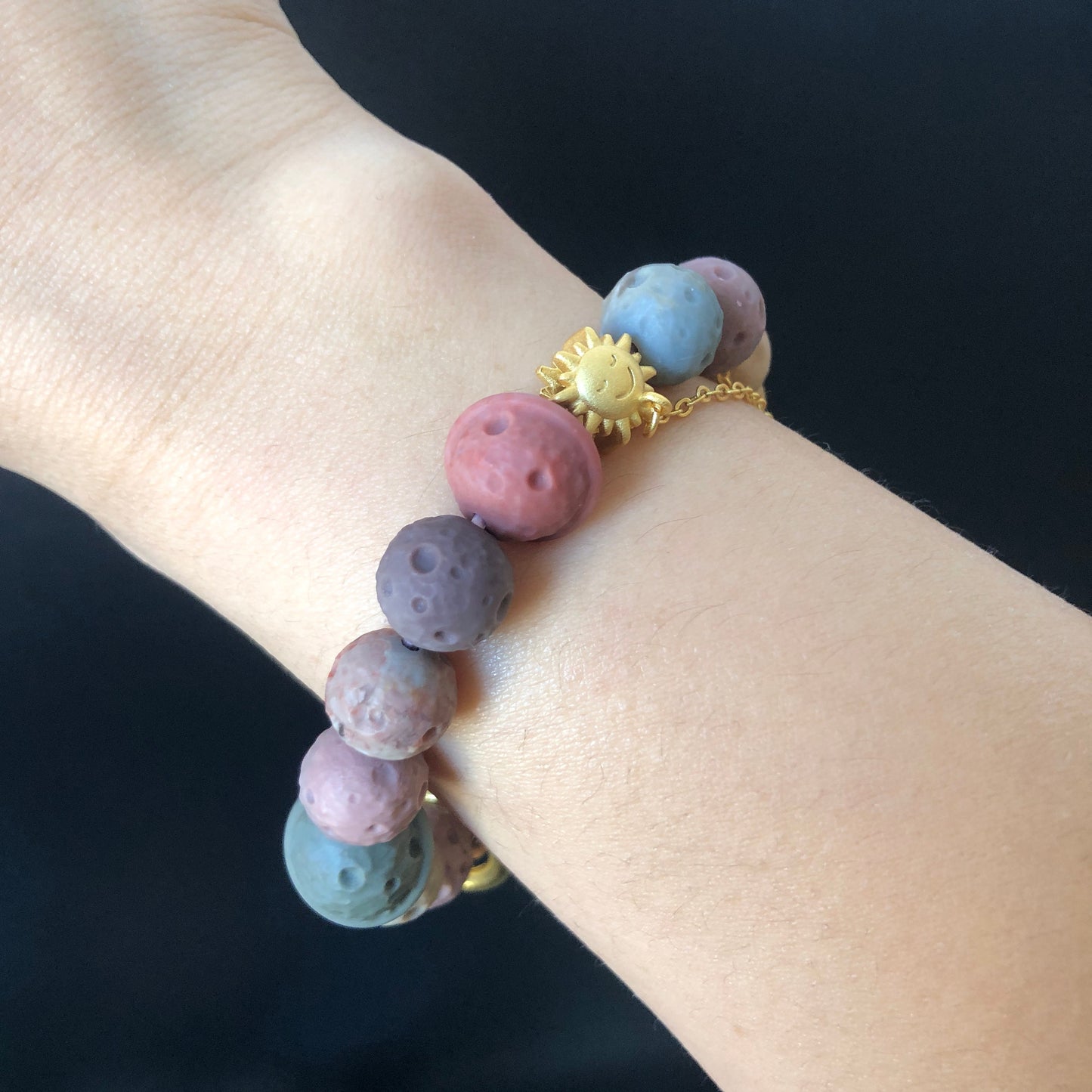 Natural Alashan Agate astronaut with Planet and meteorite carved Charm Bead Bracelet | Colourful Rainbow | Crystal Gemstone DIY Bracelet