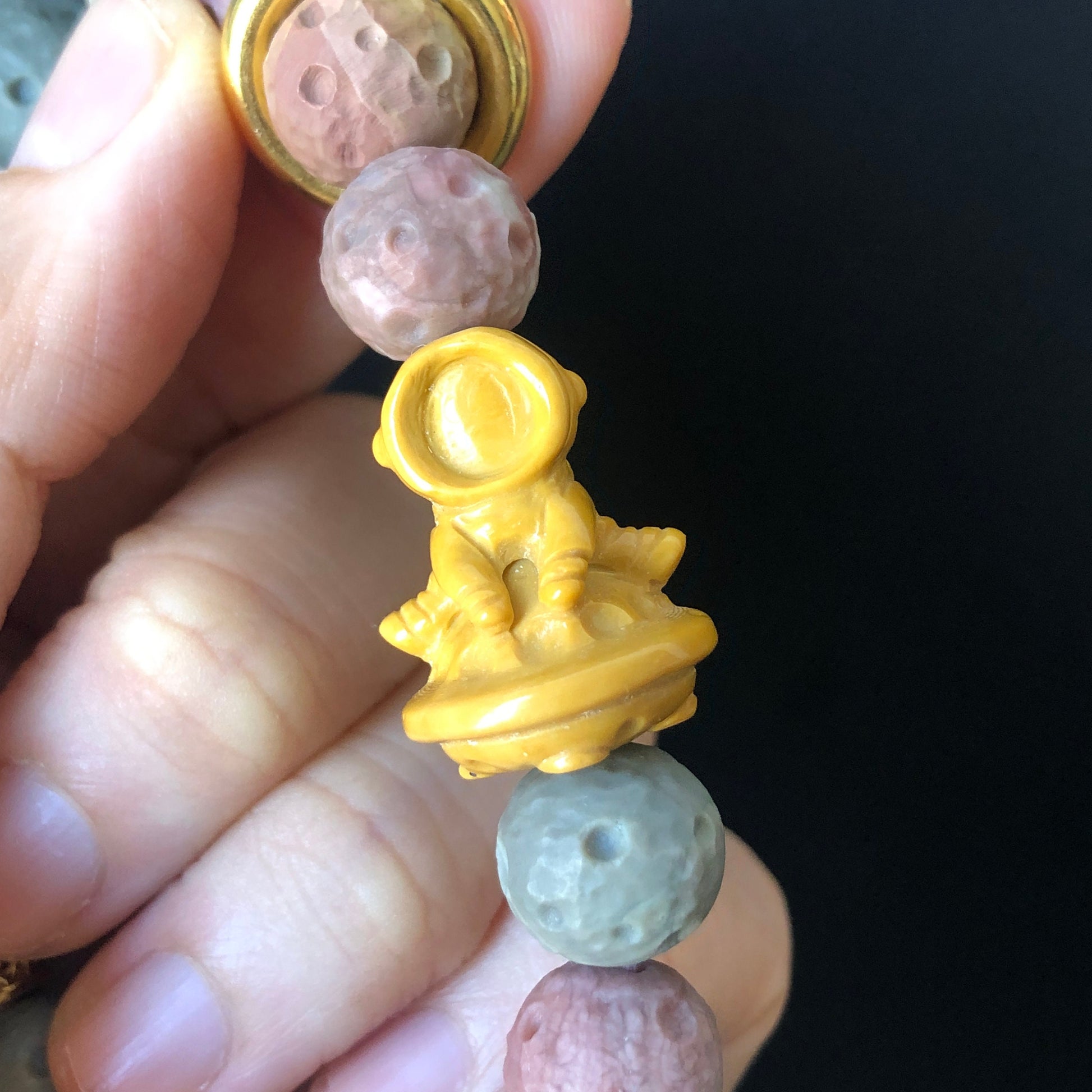 Natural Alashan Agate astronaut with Planet and meteorite carved Charm Bead Bracelet | Colourful Rainbow | Crystal Gemstone DIY Bracelet