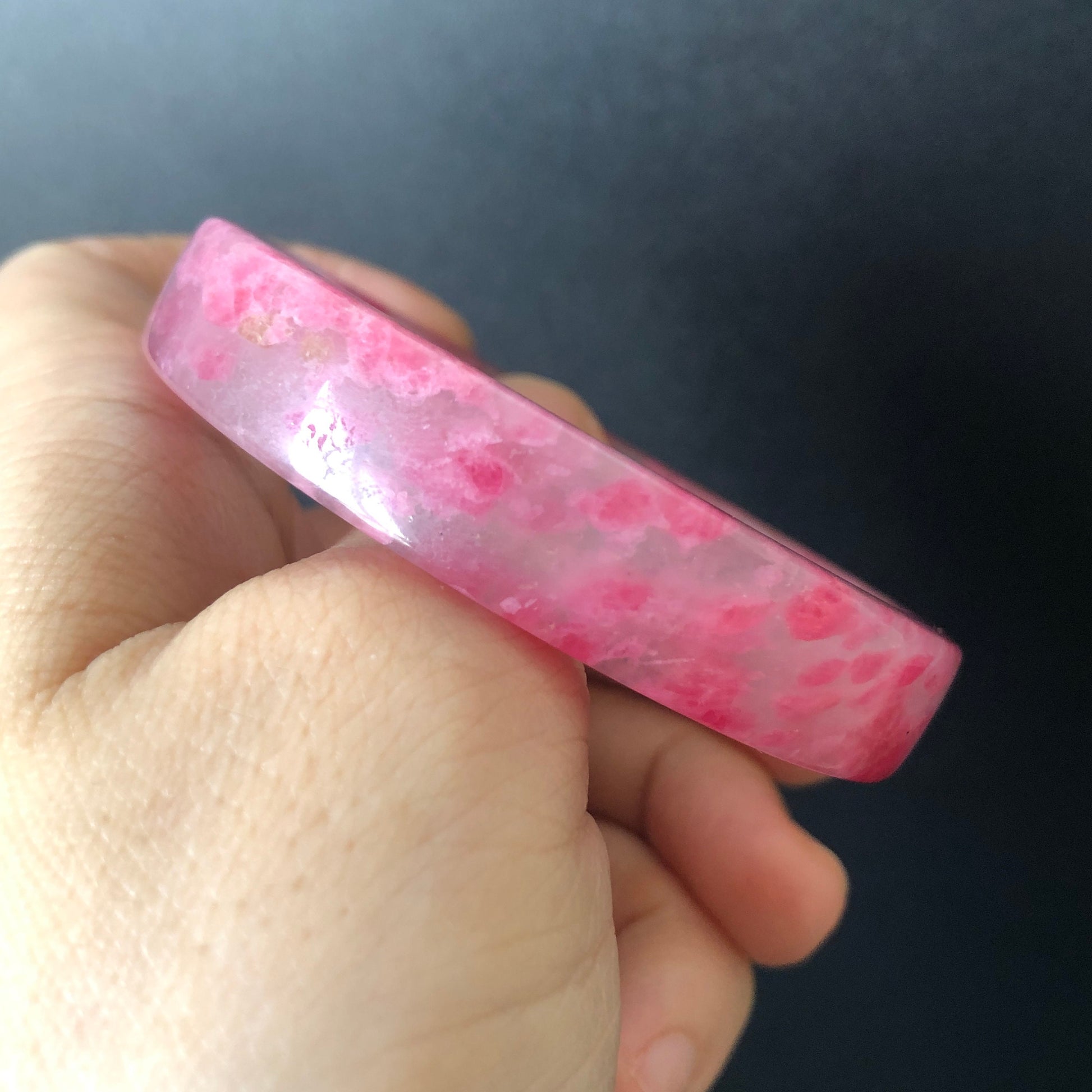 51.2mm Premium Ultra-rare Natural Icy Rhodonite Bangle | Sakura Rain | Plum Cherry Blossom | Pink Raw Crystal Bracelet | Healing Stone Gift