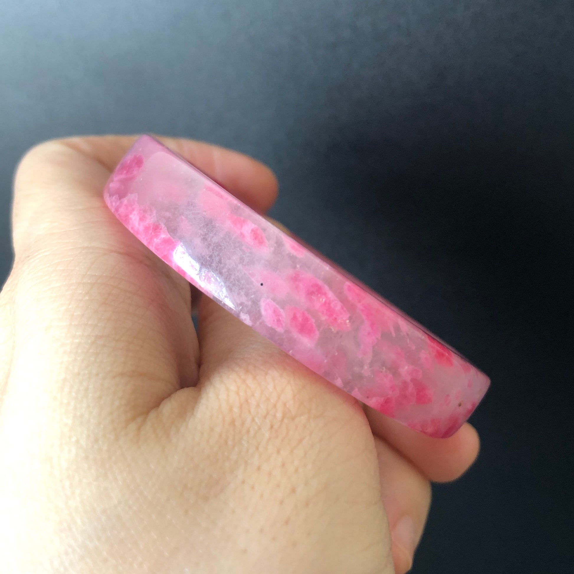 51.2mm Premium Ultra-rare Natural Icy Rhodonite Bangle | Sakura Rain | Plum Cherry Blossom | Pink Raw Crystal Bracelet | Healing Stone Gift