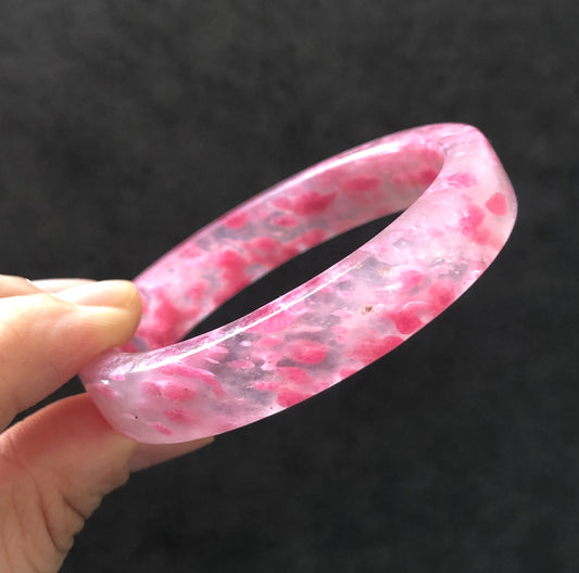 51.2mm Premium Ultra-rare Natural Icy Rhodonite Bangle | Sakura Rain | Plum Cherry Blossom | Pink Raw Crystal Bracelet | Healing Stone Gift