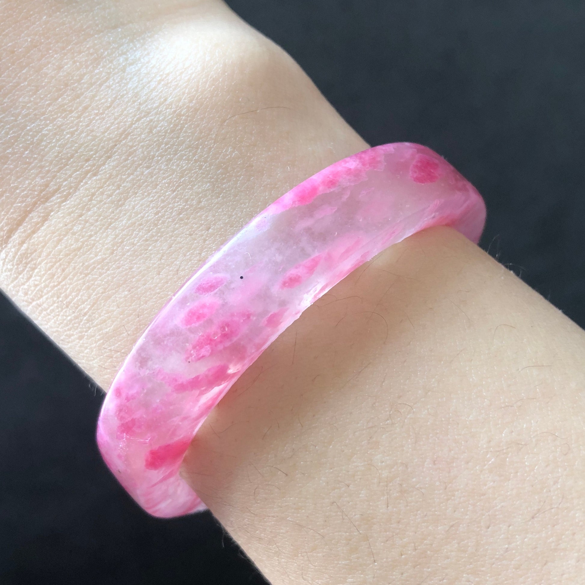 51.2mm Premium Ultra-rare Natural Icy Rhodonite Bangle | Sakura Rain | Plum Cherry Blossom | Pink Raw Crystal Bracelet | Healing Stone Gift