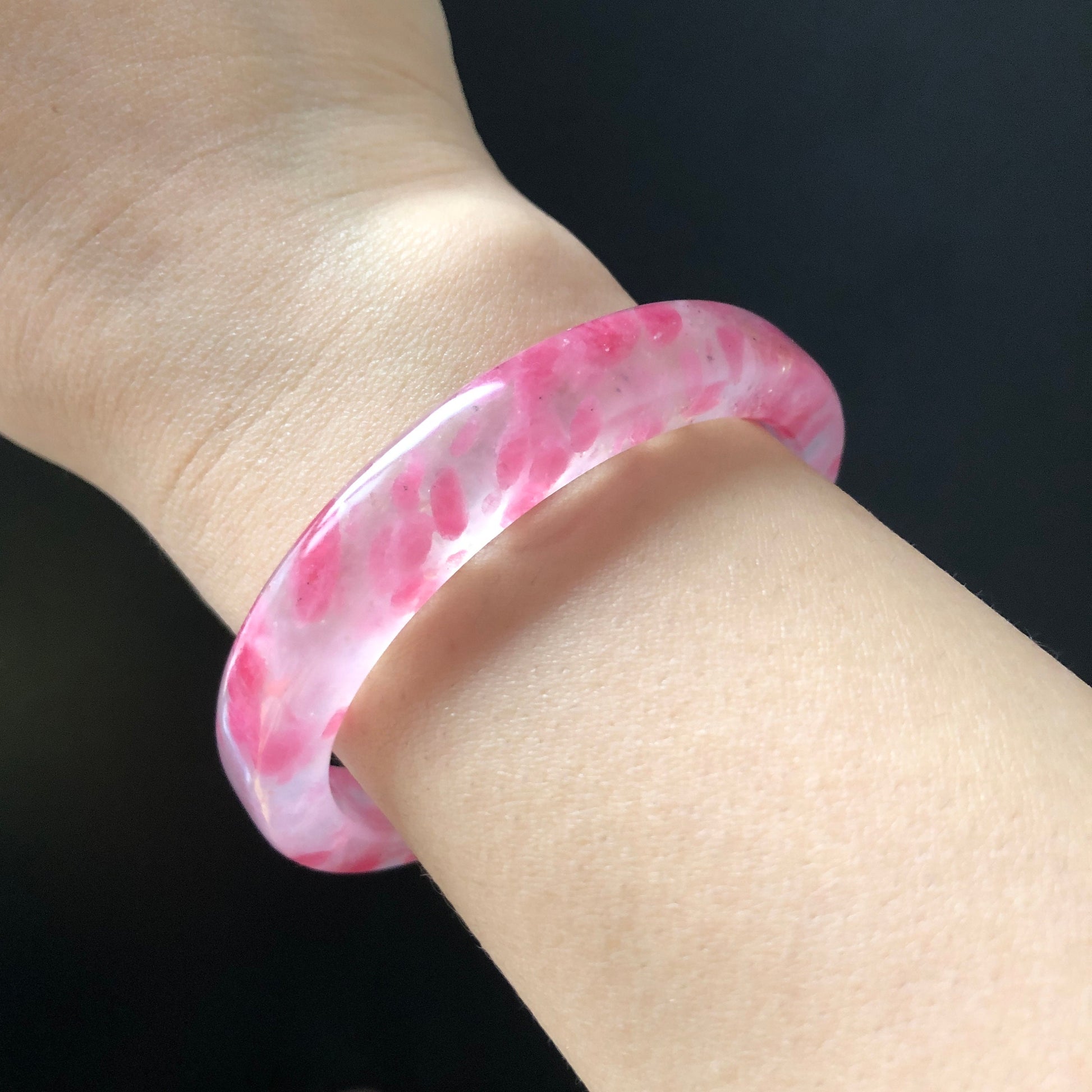 56mm Premium Ultra-rare Natural Icy Rhodonite Bangle | Sakura Rain Plum Cherry Blossom | Pink Raw Stone Crystal Bracelet | Healing Stone