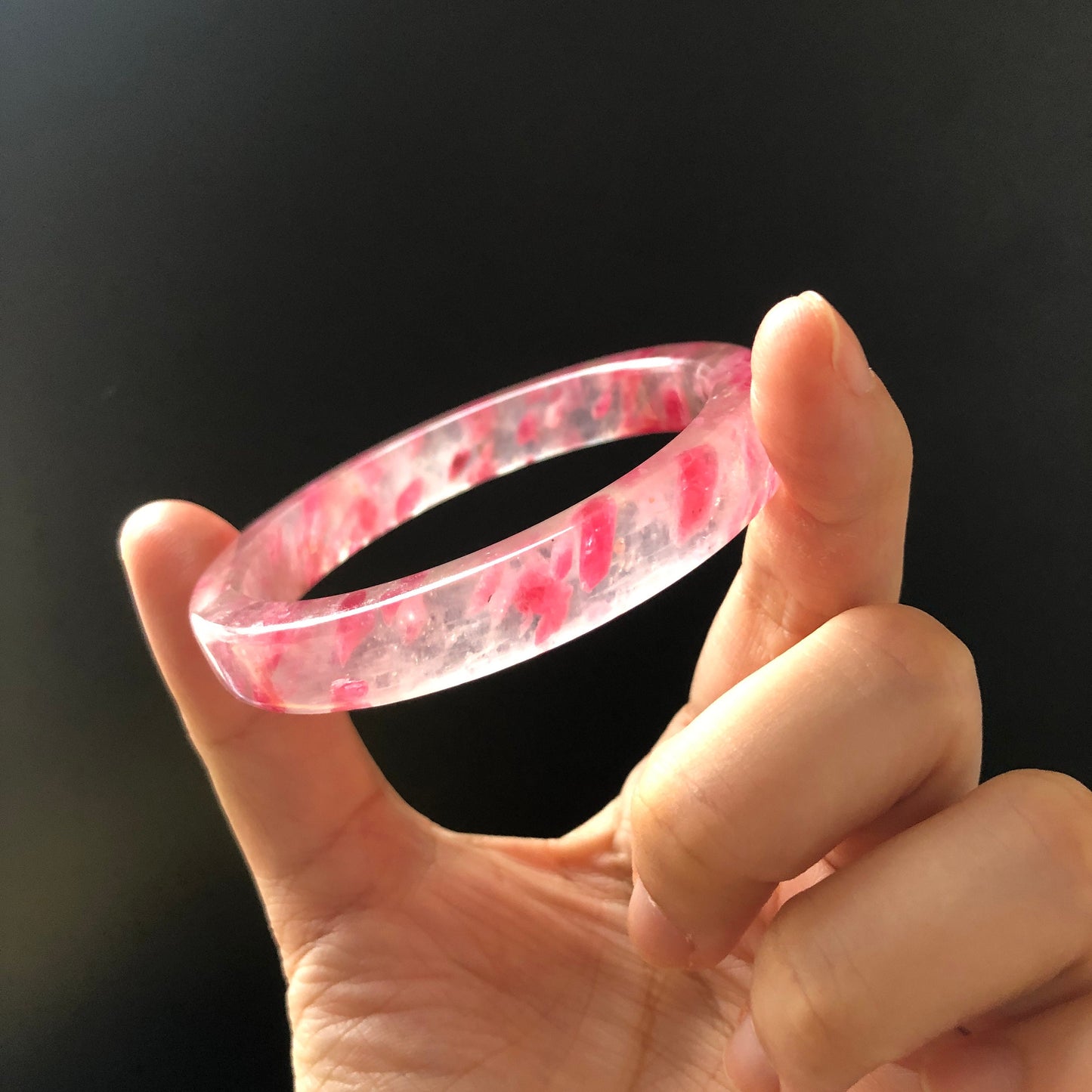 56mm Premium Ultra-rare Natural Icy Rhodonite Bangle | Sakura Rain Plum Cherry Blossom | Pink Raw Stone Crystal Bracelet | Healing Stone