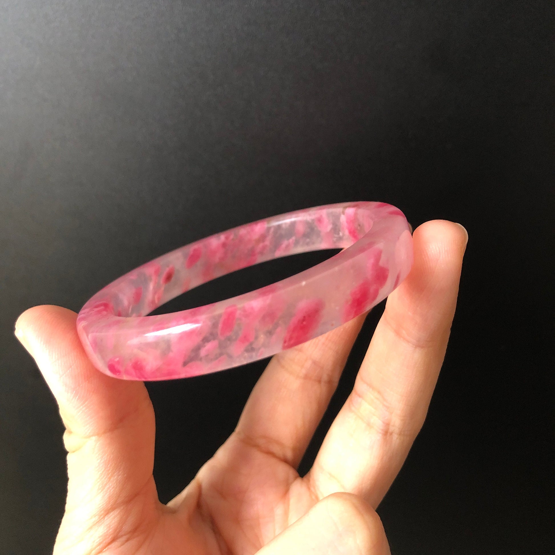 56mm Premium Ultra-rare Natural Icy Rhodonite Bangle | Sakura Rain Plum Cherry Blossom | Pink Raw Stone Crystal Bracelet | Healing Stone