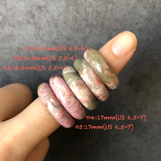 Natural High Quality Rhodonite Ring Pendant | Peach Blossom Forest |16-17mm+ (US 5.5-7) Collection | Tail Finger Ring | Healing Stone