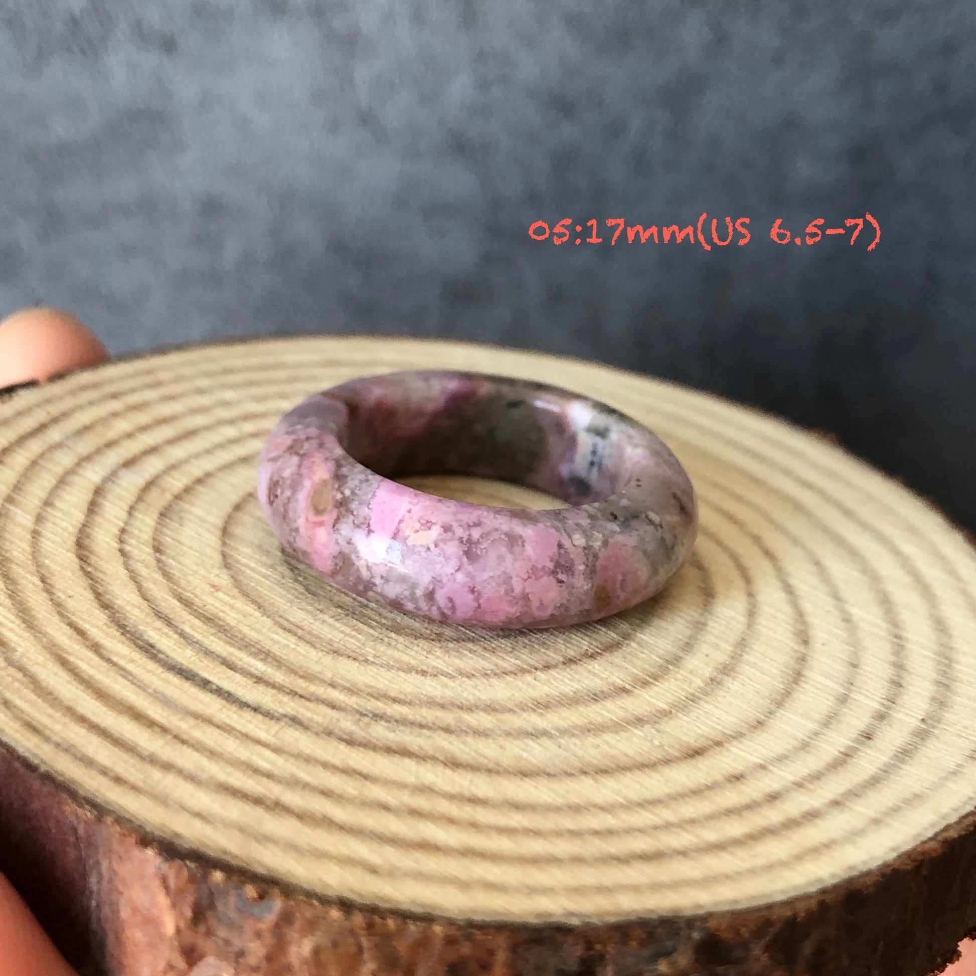 Natural High Quality Rhodonite Ring Pendant | Peach Blossom Forest |16-17mm+ (US 5.5-7) Collection | Tail Finger Ring | Healing Stone