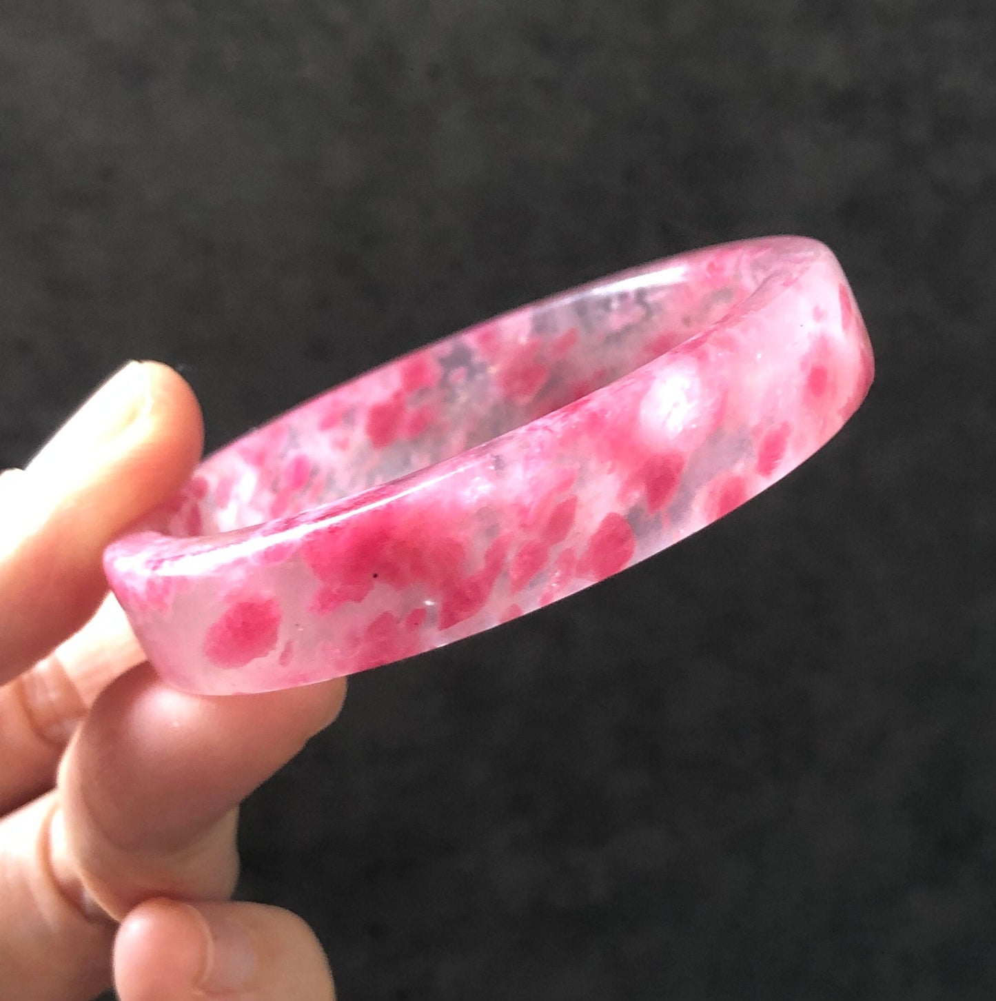 51.2mm Premium Ultra-rare Natural Icy Rhodonite Bangle | Sakura Rain | Plum Cherry Blossom | Pink Raw Crystal Bracelet | Healing Stone Gift