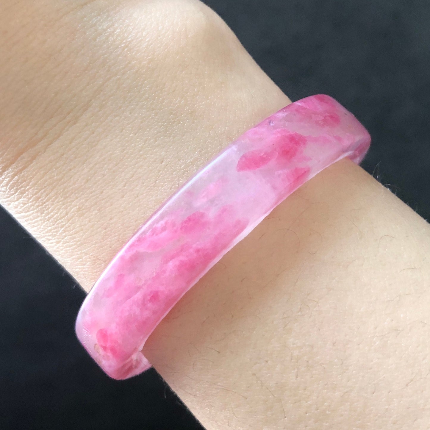 51.2mm Premium Ultra-rare Natural Icy Rhodonite Bangle | Sakura Rain | Plum Cherry Blossom | Pink Raw Crystal Bracelet | Healing Stone Gift