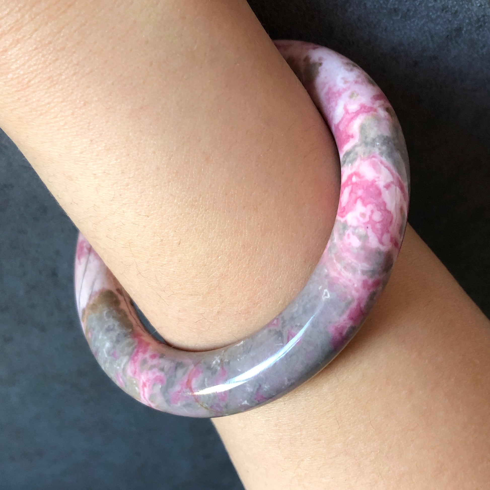 57.2mm Natural Rhodonite Stone Bangle | Baby Pink & Blue | Blueberry and Strawberry Milkshake | Crystal Gemstone Bracelet Healing Stone