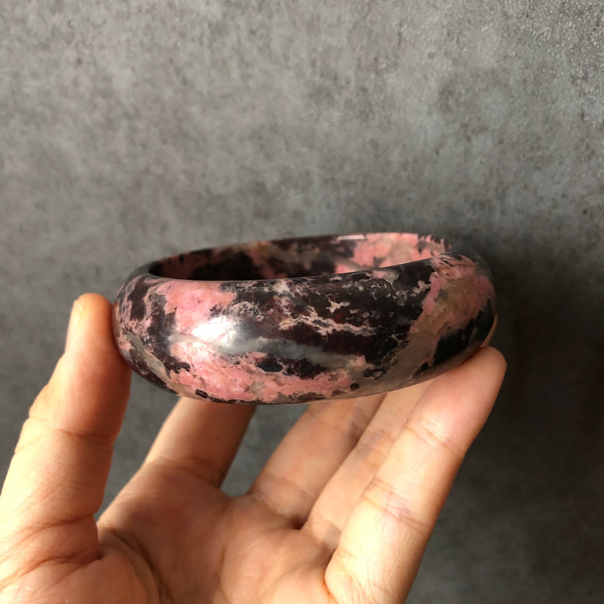 62.4mm High Quality Natural Rhodonite Bangle| Dark Goddess | Icy reddish brown with pink | Mysterious & Sexy | Crystal Bangle