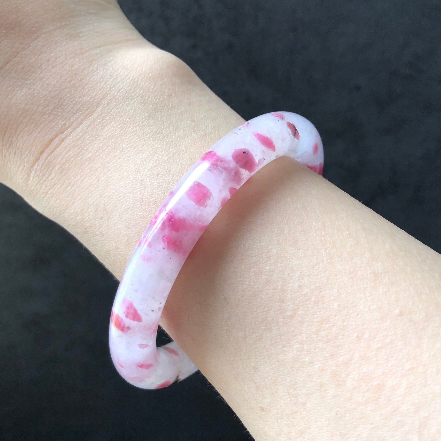 57.1mm Ultra-rare Natural Icy Rhodonite Bangle | Raspberry Yogurt | Plum Cherry Blossom | Stone Bangle Crystal Bracelet | Healing Stone Gift