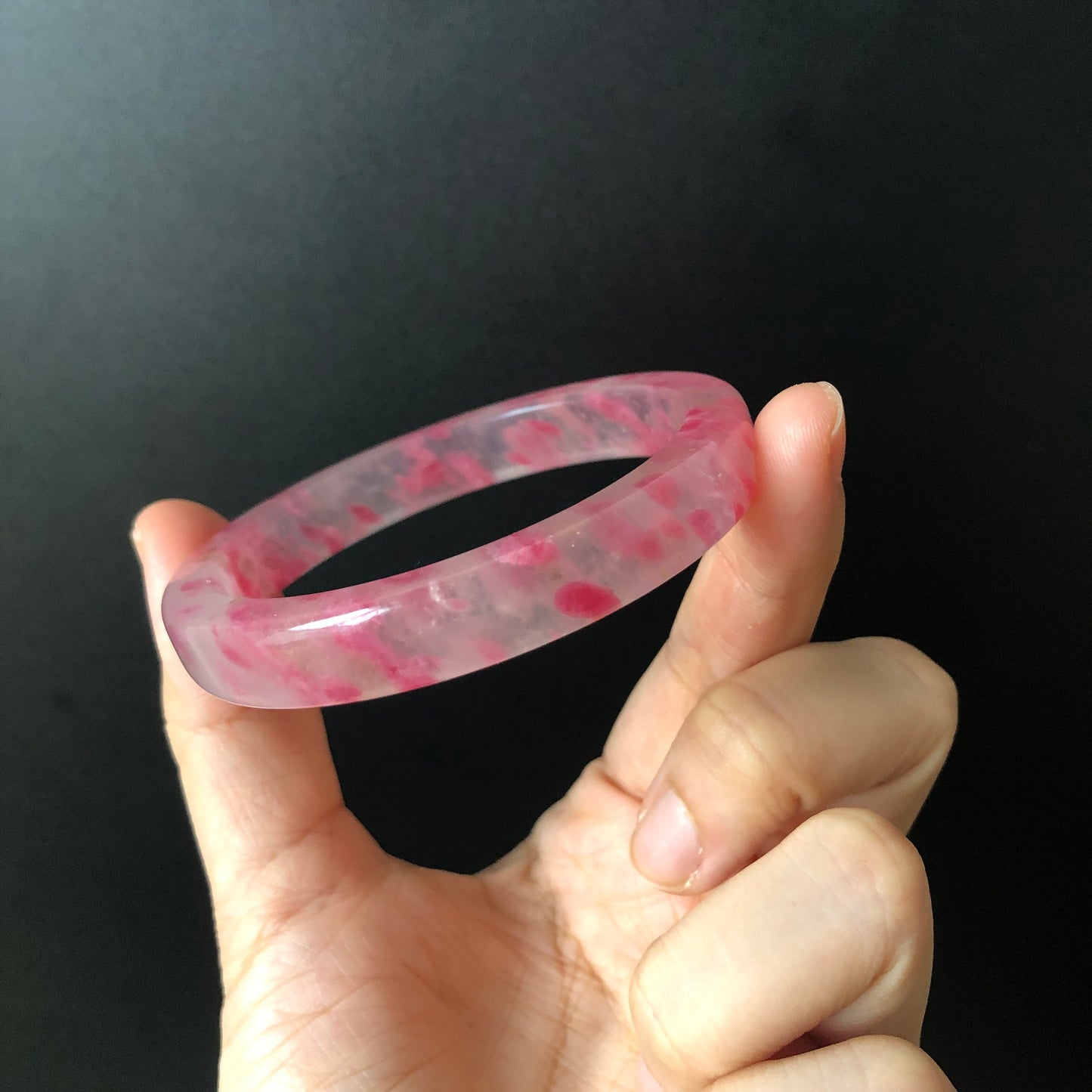 56mm Premium Ultra-rare Natural Icy Rhodonite Bangle | Sakura Rain Plum Cherry Blossom | Pink Raw Stone Crystal Bracelet | Healing Stone