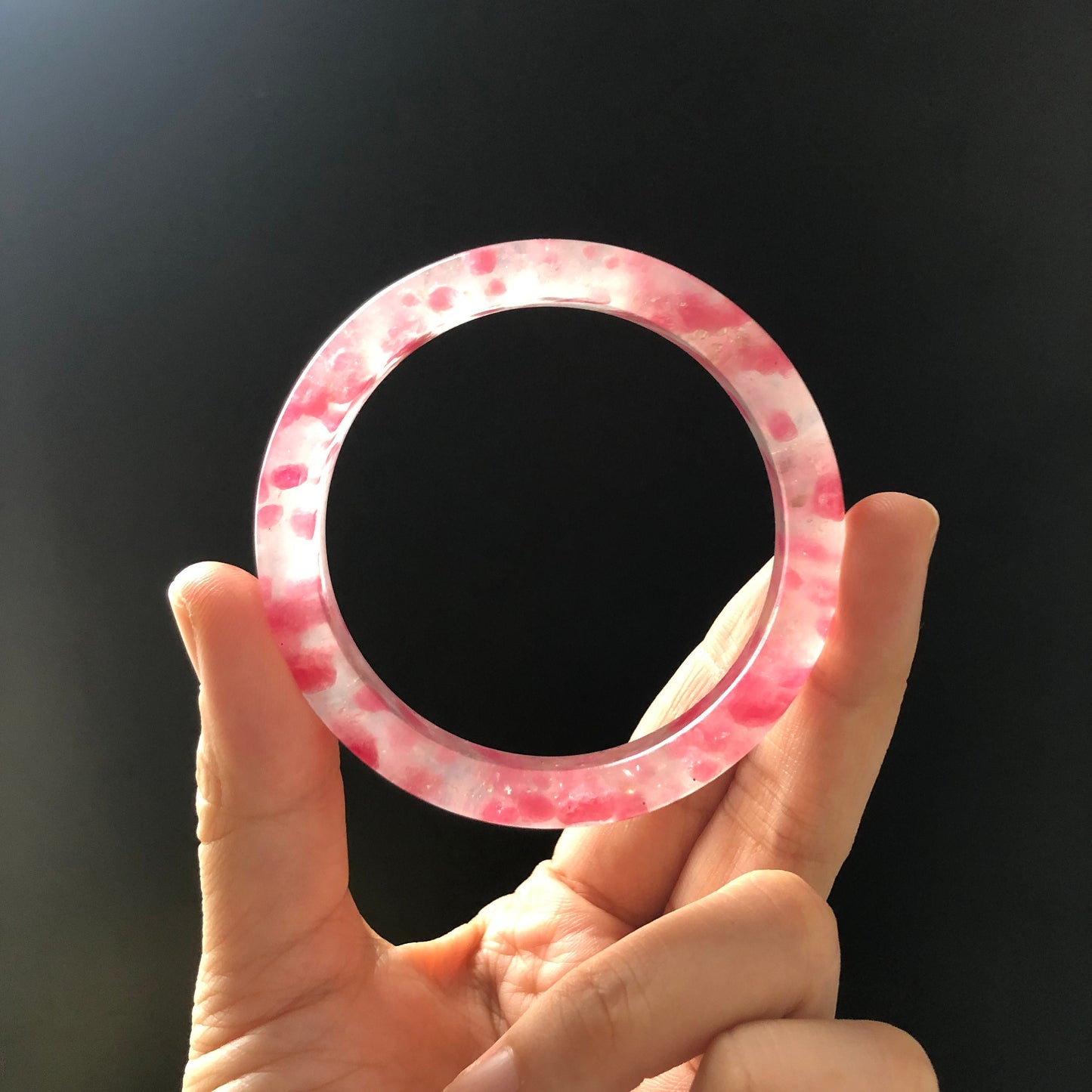 56mm Premium Ultra-rare Natural Icy Rhodonite Bangle | Sakura Rain Plum Cherry Blossom | Pink Raw Stone Crystal Bracelet | Healing Stone