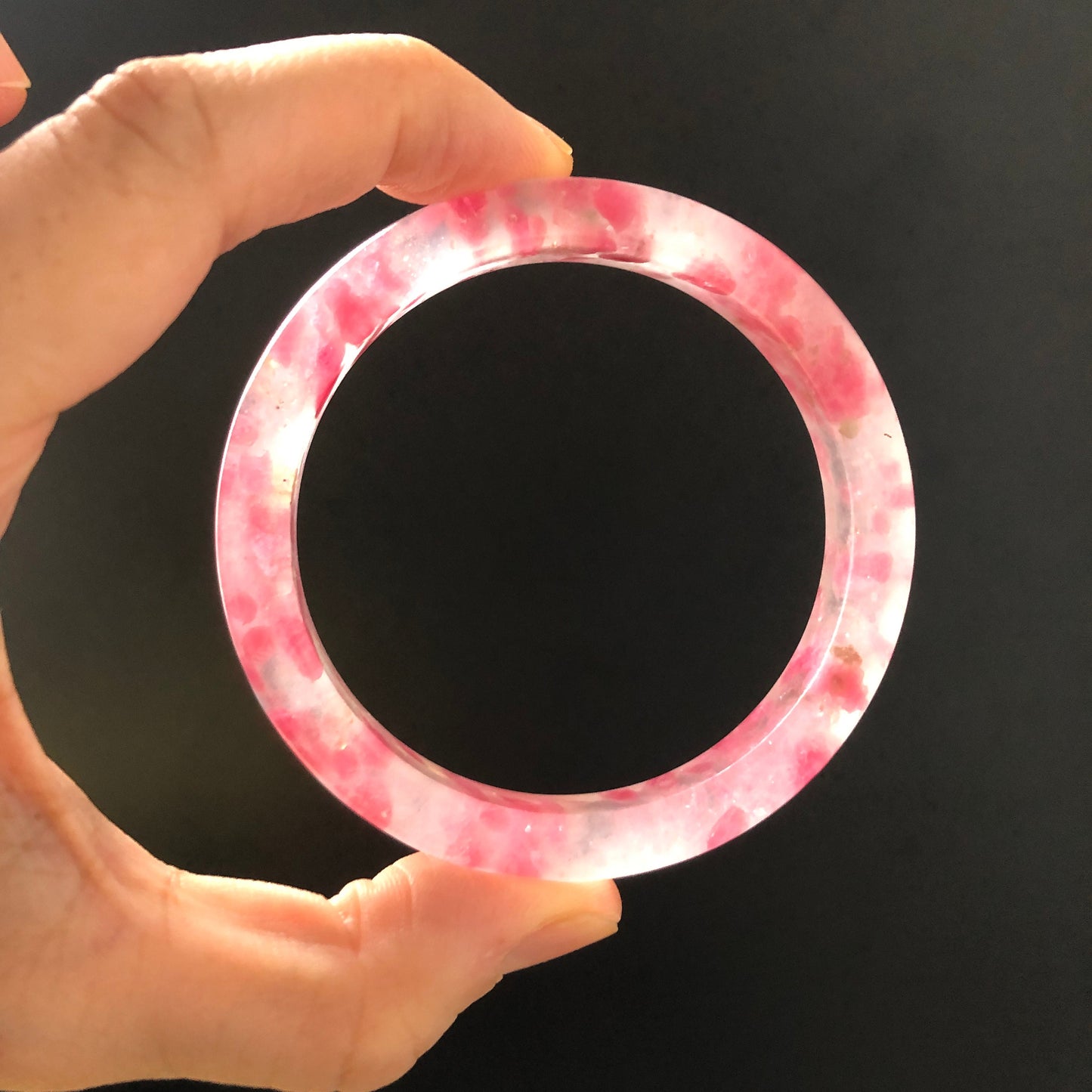 56mm Premium Ultra-rare Natural Icy Rhodonite Bangle | Sakura Rain Plum Cherry Blossom | Pink Raw Stone Crystal Bracelet | Healing Stone