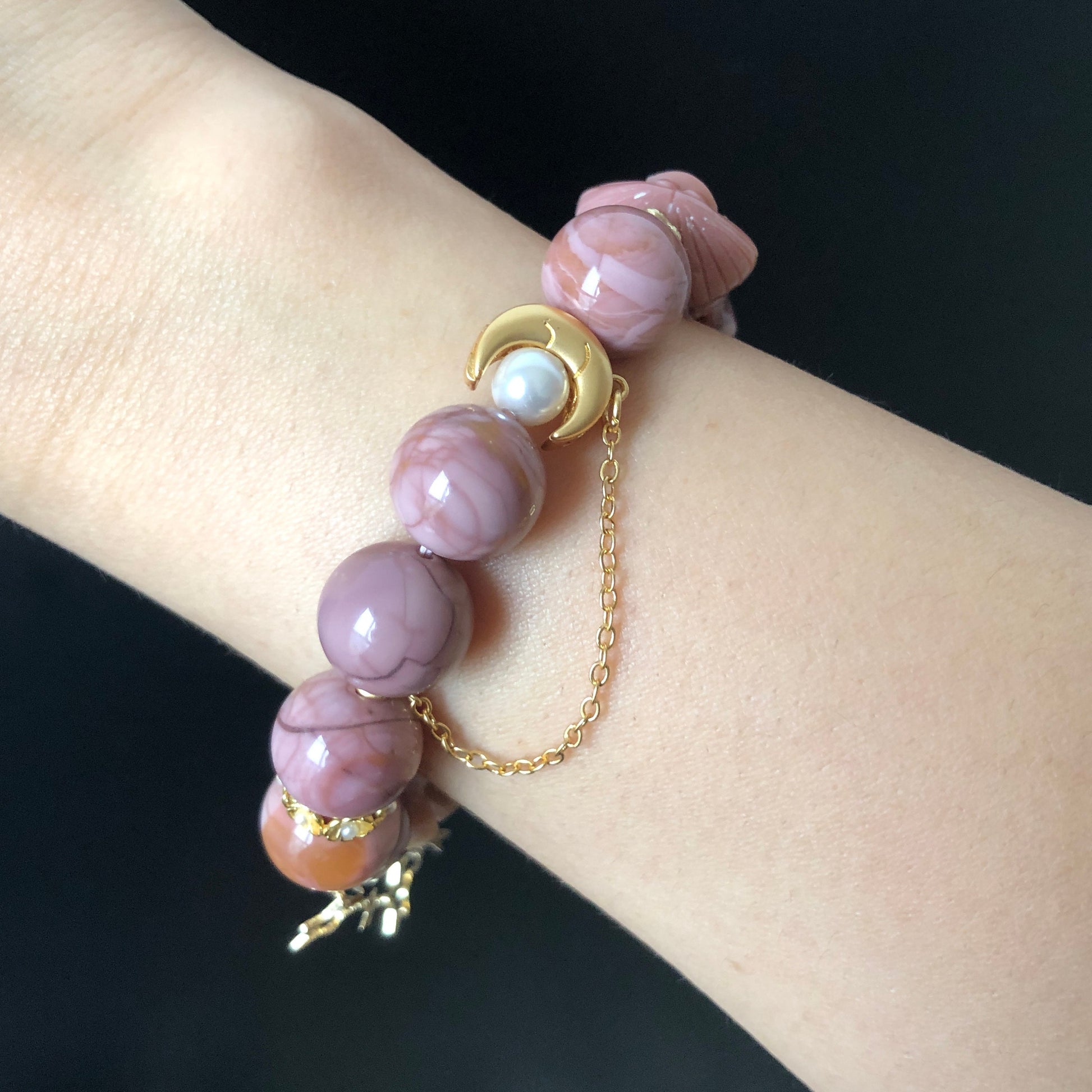 Alashan Agate Sailor Moon & Sailor Mars handmade Carved Charm Dangler Bead Bracelet | Dried Rose | Gemstone Jewellery | DIY Crystal gift