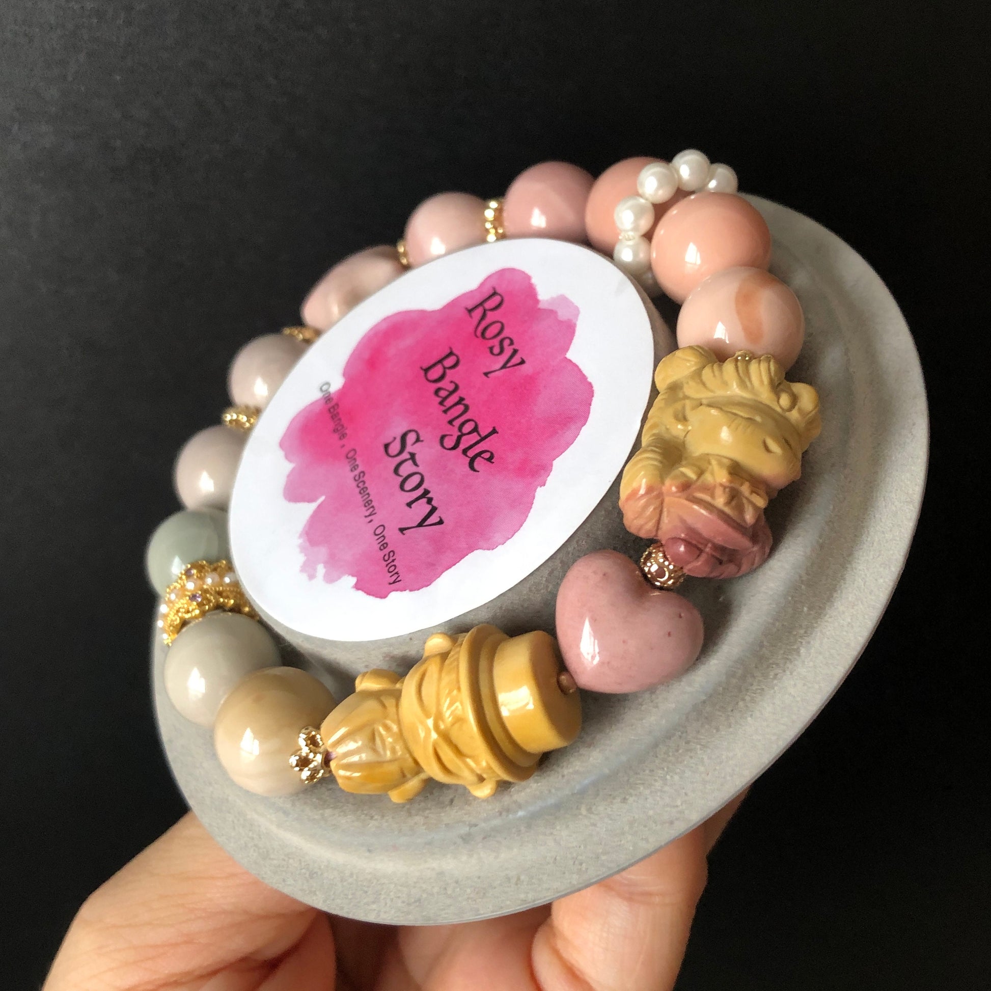 Natural Alashan Agate Bead Sailor Moon & Tuxedo Mask Carved Charm Shell Pearl Handmade Bead Bracelet | Macaroon DIY Crystal Stone Bracelet