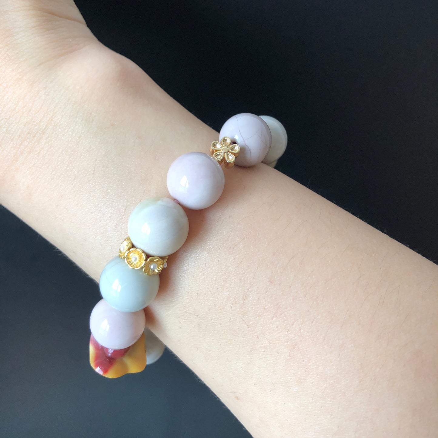 Alashan Agate Happy Farm with Duck Sheriff, Hen, Radish and Corn carved Charm Dangler Bracelet | Pastel Macaroon | tailor made crystal