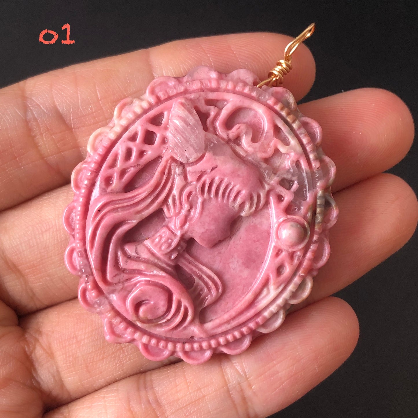 Natural Rhodonite Stone Carved Sailor Moon Pendant | Pink Porcelain Blue | Cool & Sweet | Semi-translucent Icy | adjustable necklace