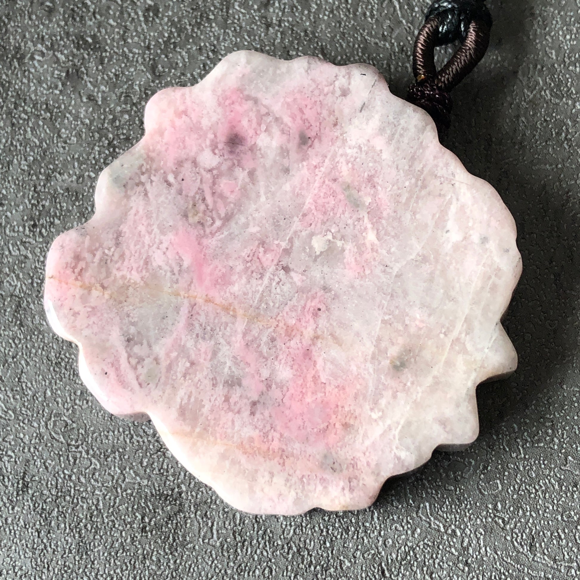 Natural Rhodonite Stone Carved Rabbit Bunny with Sakura Flower Crystal Pendant Charm | adjustable necklace | Milky Pink Greyish
