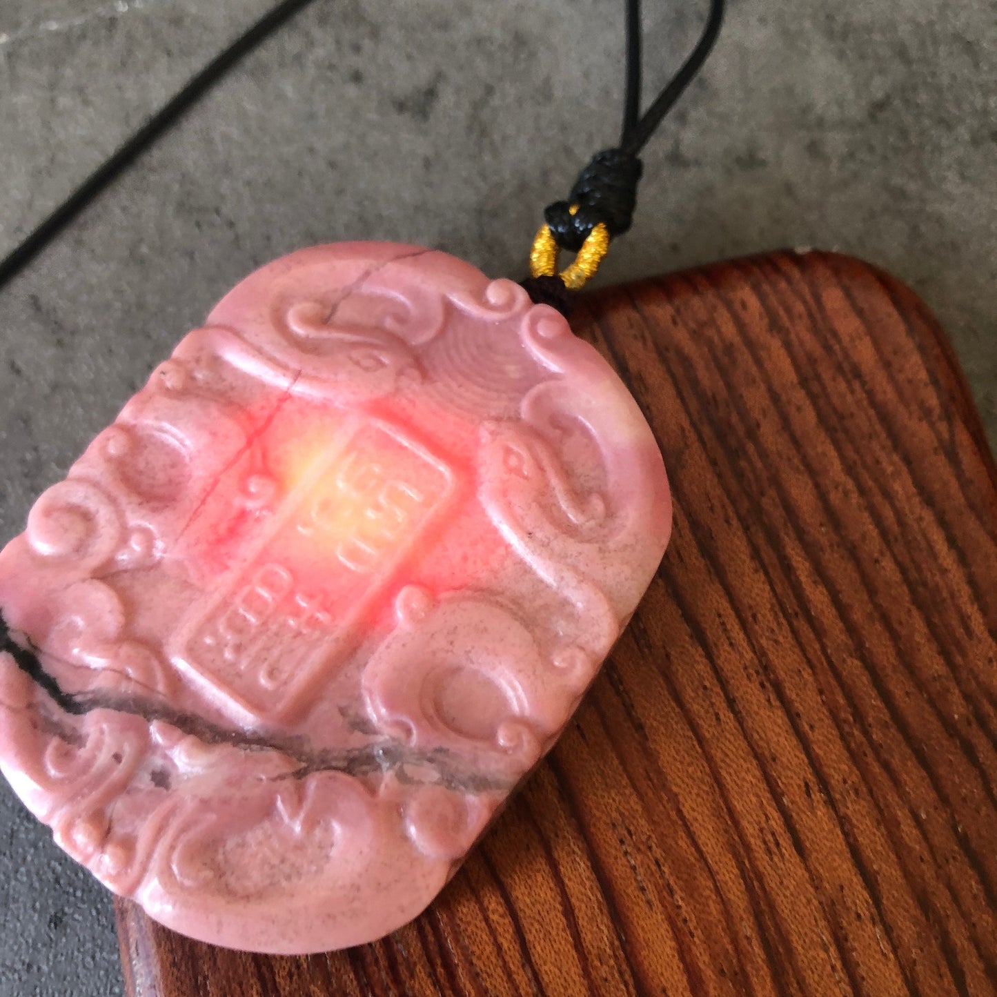 High Quality Natural Rhodonite Stone Carved Phoenix Chinese “招財” Bring Fortune Pendant Crystal Charm | adjustable necklace | Icy Pink