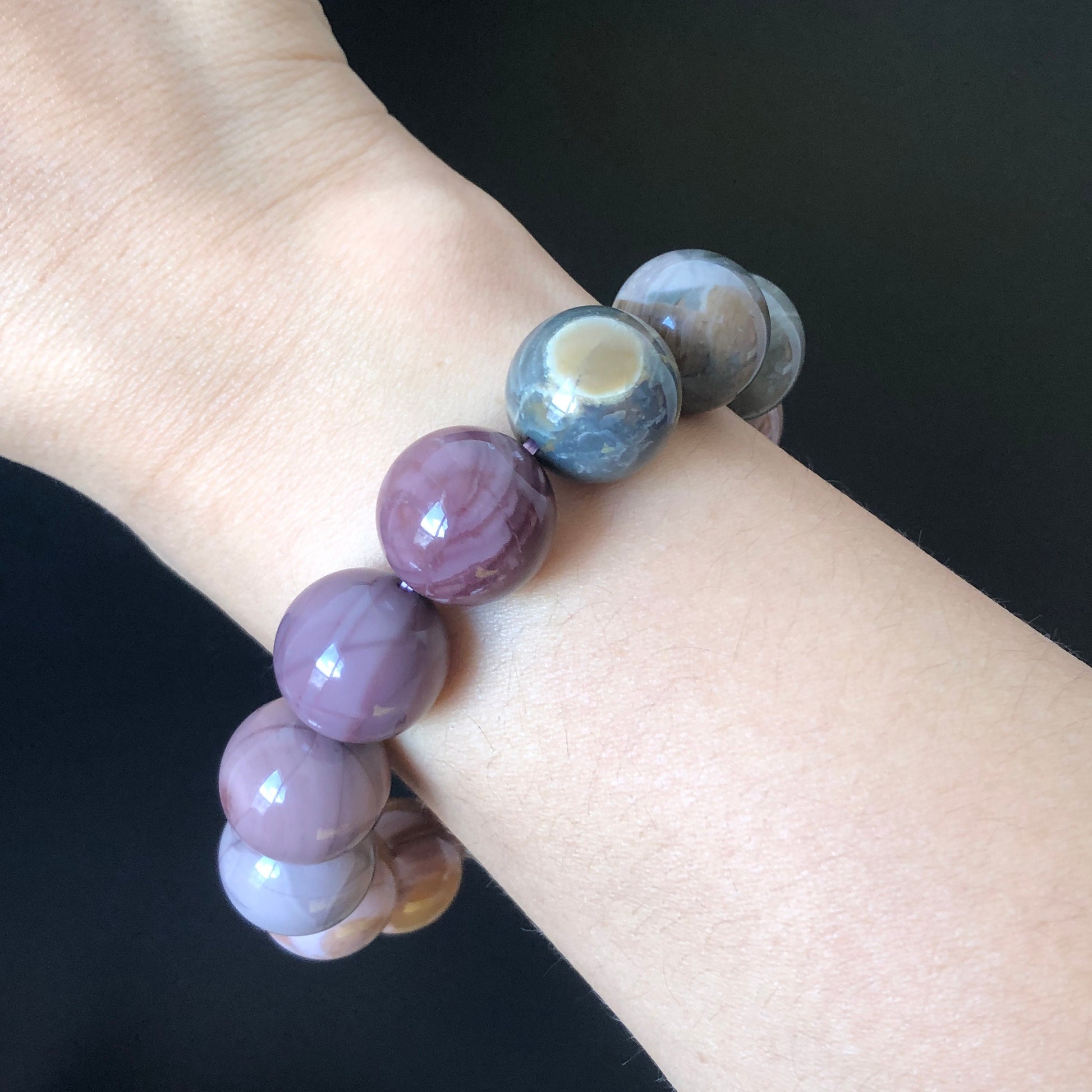 Natural Alashan Agate Big Bead Bracelet | Swirl Eye pattern | Gradient Colour | Red Bean, Purple, Green | Vintage Style | Crystal Gemstone