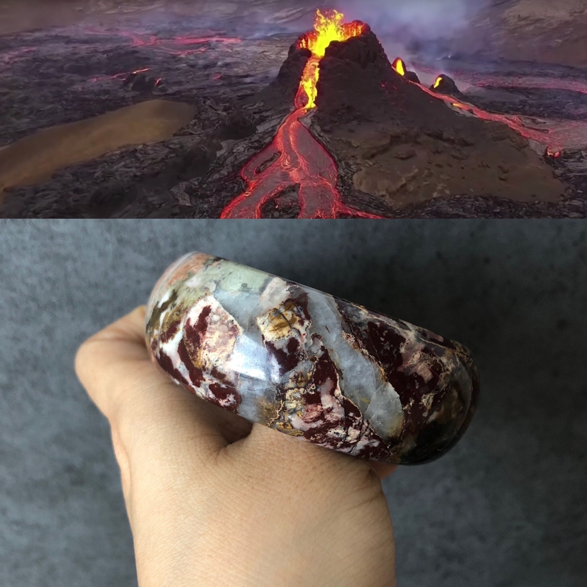 59.4mm Natural Rhodonite Stone Bangle Bracelet | Stunning Volcano | Brown Pink Leopard Print | Bold Crystal Gemstone Bangle | Healing Stone