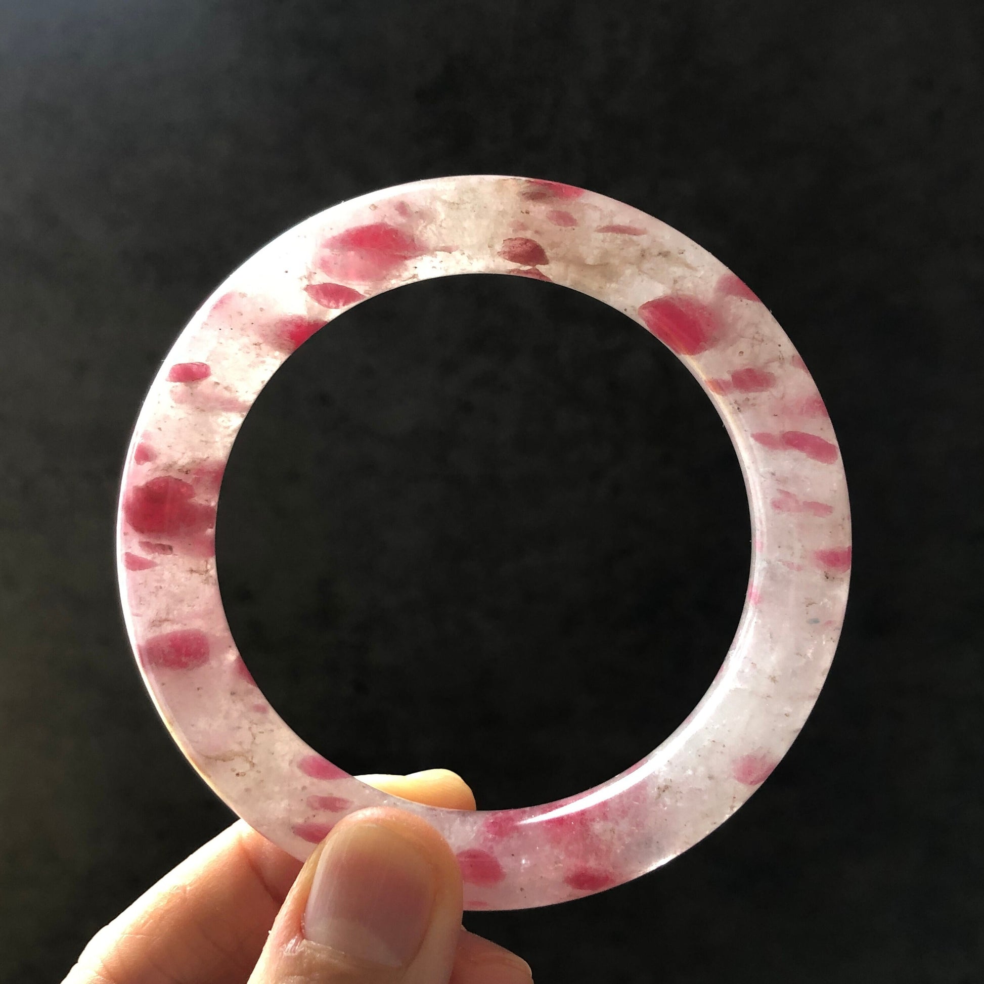 57.1mm Ultra-rare Natural Icy Rhodonite Bangle | Raspberry Yogurt | Plum Cherry Blossom | Stone Bangle Crystal Bracelet | Healing Stone Gift