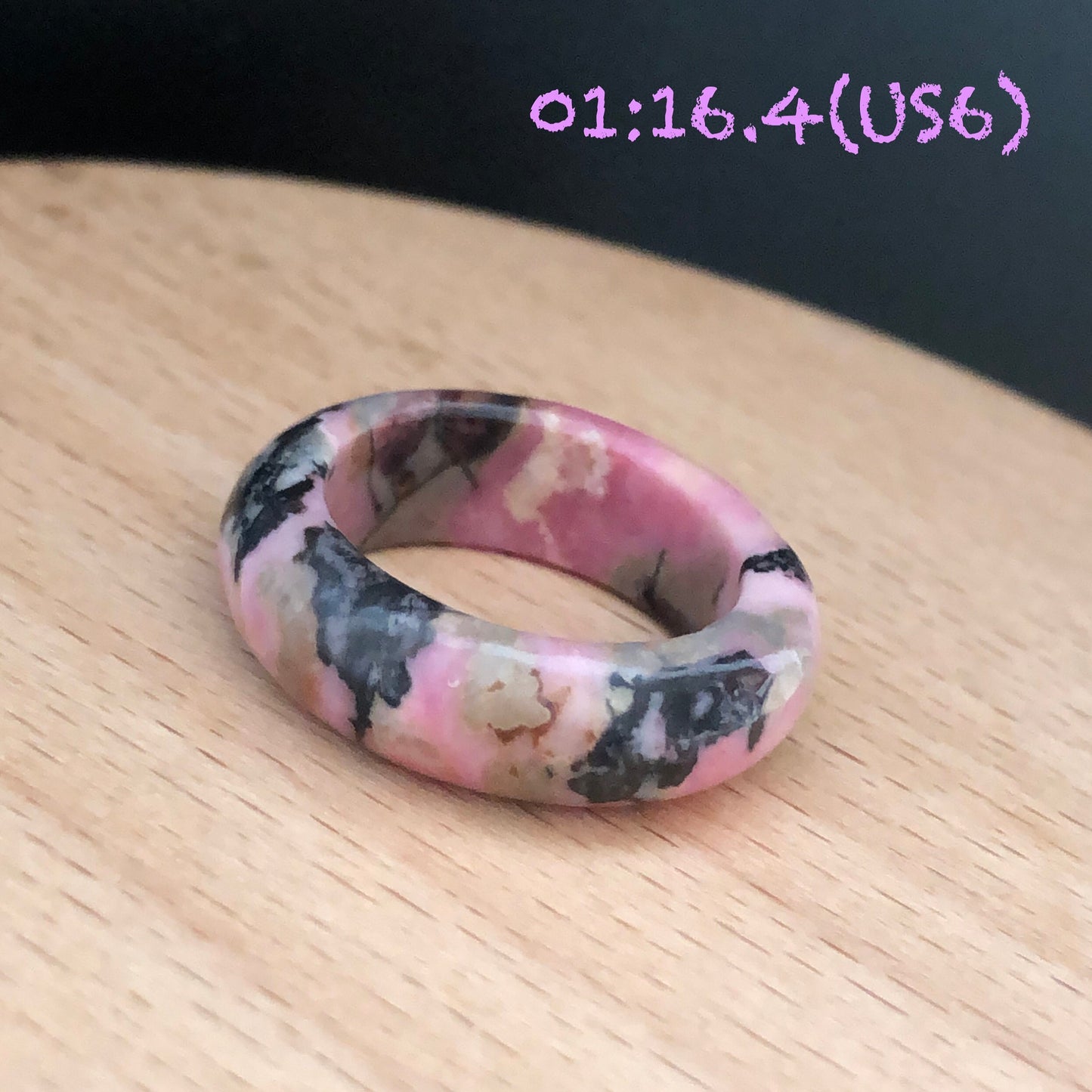 Natural Rhodonite Stone Crystal Ring | 16-17mm | US 6-7.5 | Colour Wildness | Graffiti on the Ring | Porcelain blue Pink | Healing Gemstone