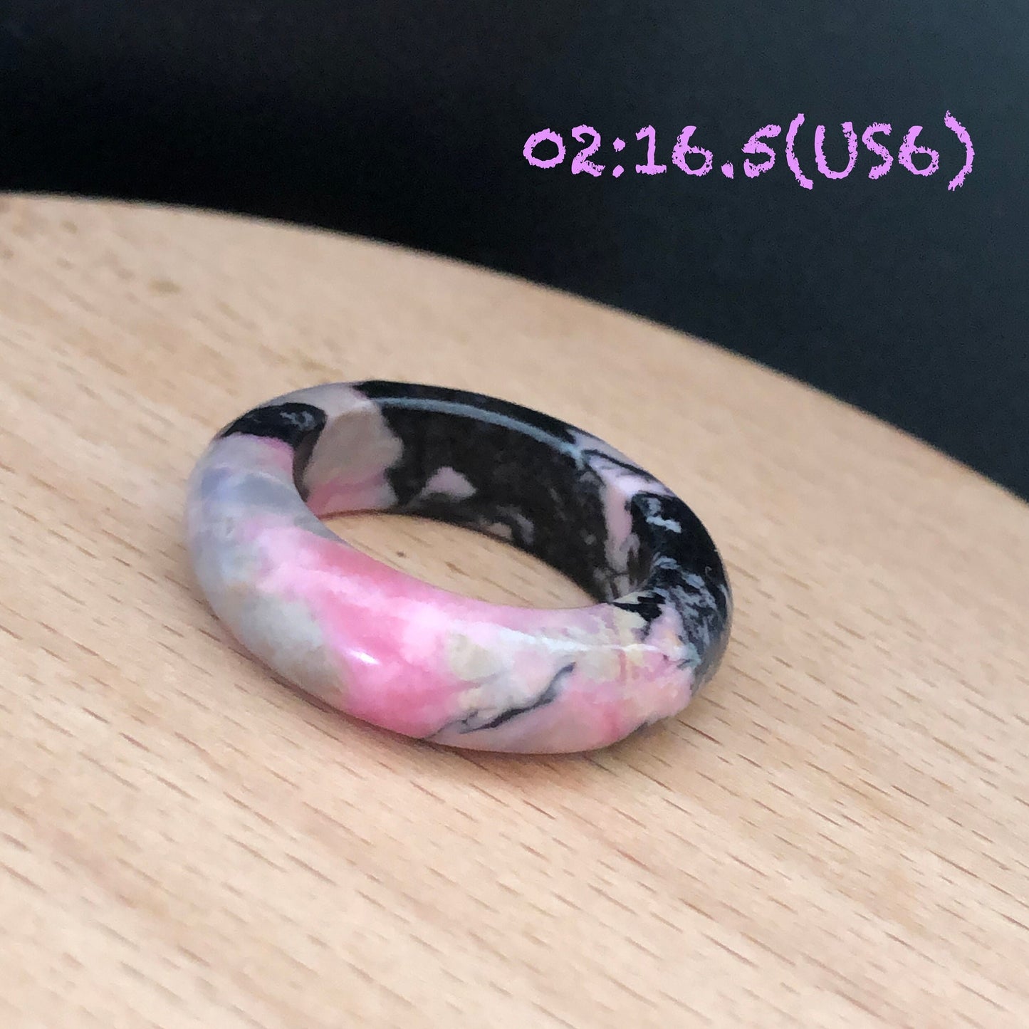 Natural Rhodonite Stone Crystal Ring | 16-17mm | US 6-7.5 | Colour Wildness | Graffiti on the Ring | Porcelain blue Pink | Healing Gemstone