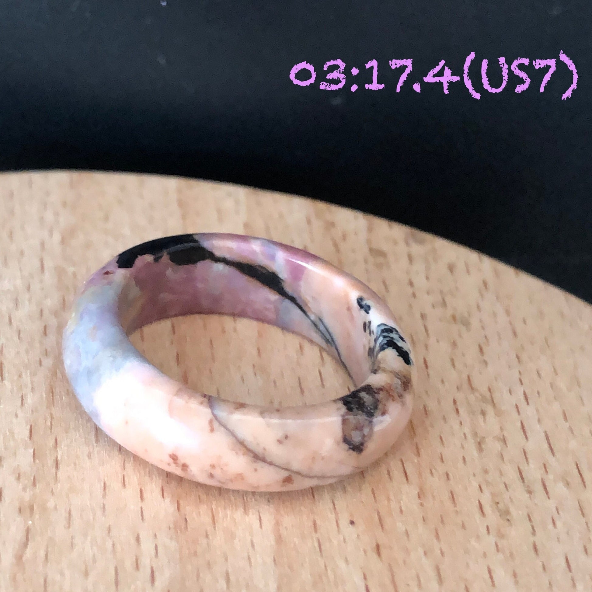 Natural Rhodonite Stone Crystal Ring | 16-17mm | US 6-7.5 | Colour Wildness | Graffiti on the Ring | Porcelain blue Pink | Healing Gemstone