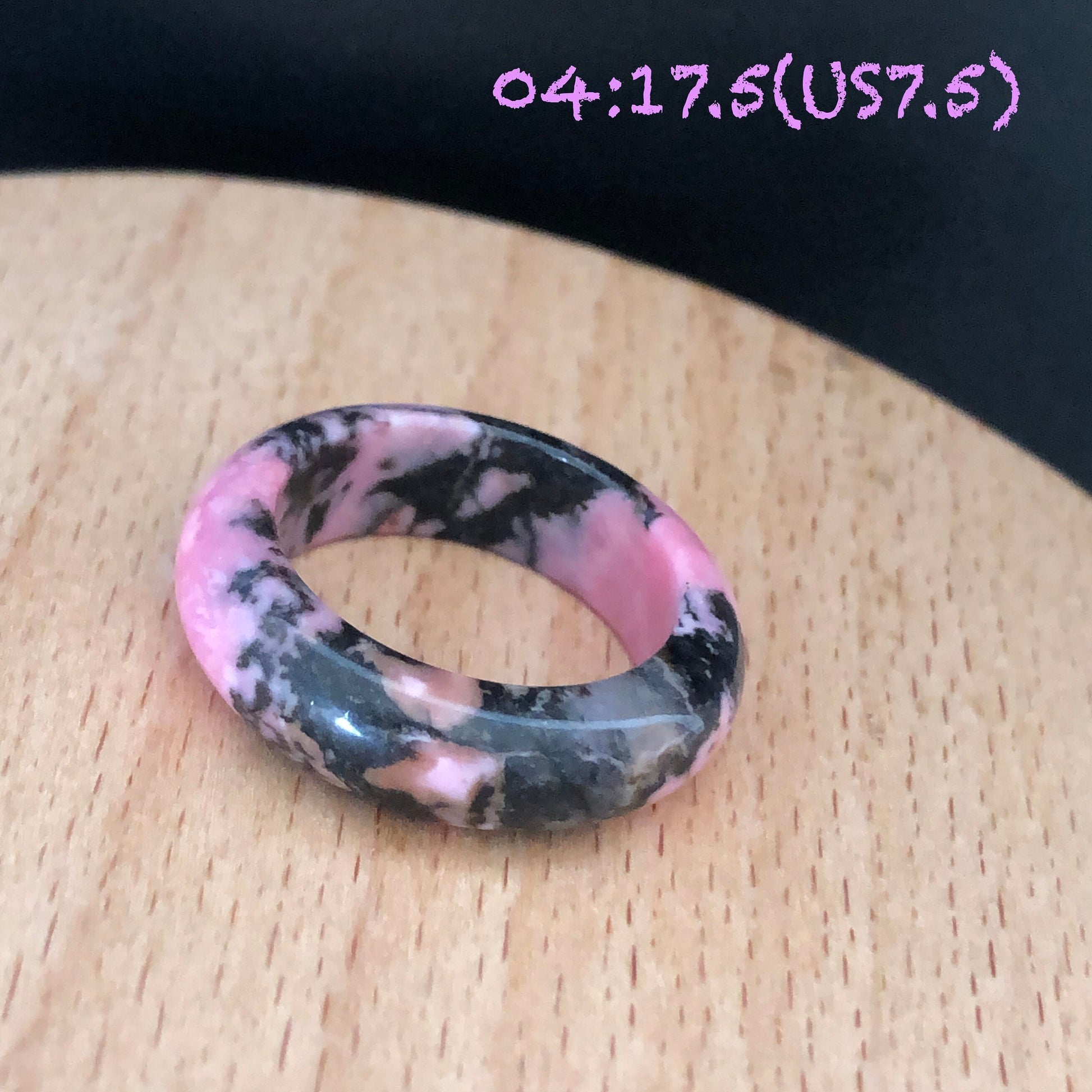 Natural Rhodonite Stone Crystal Ring | 16-17mm | US 6-7.5 | Colour Wildness | Graffiti on the Ring | Porcelain blue Pink | Healing Gemstone