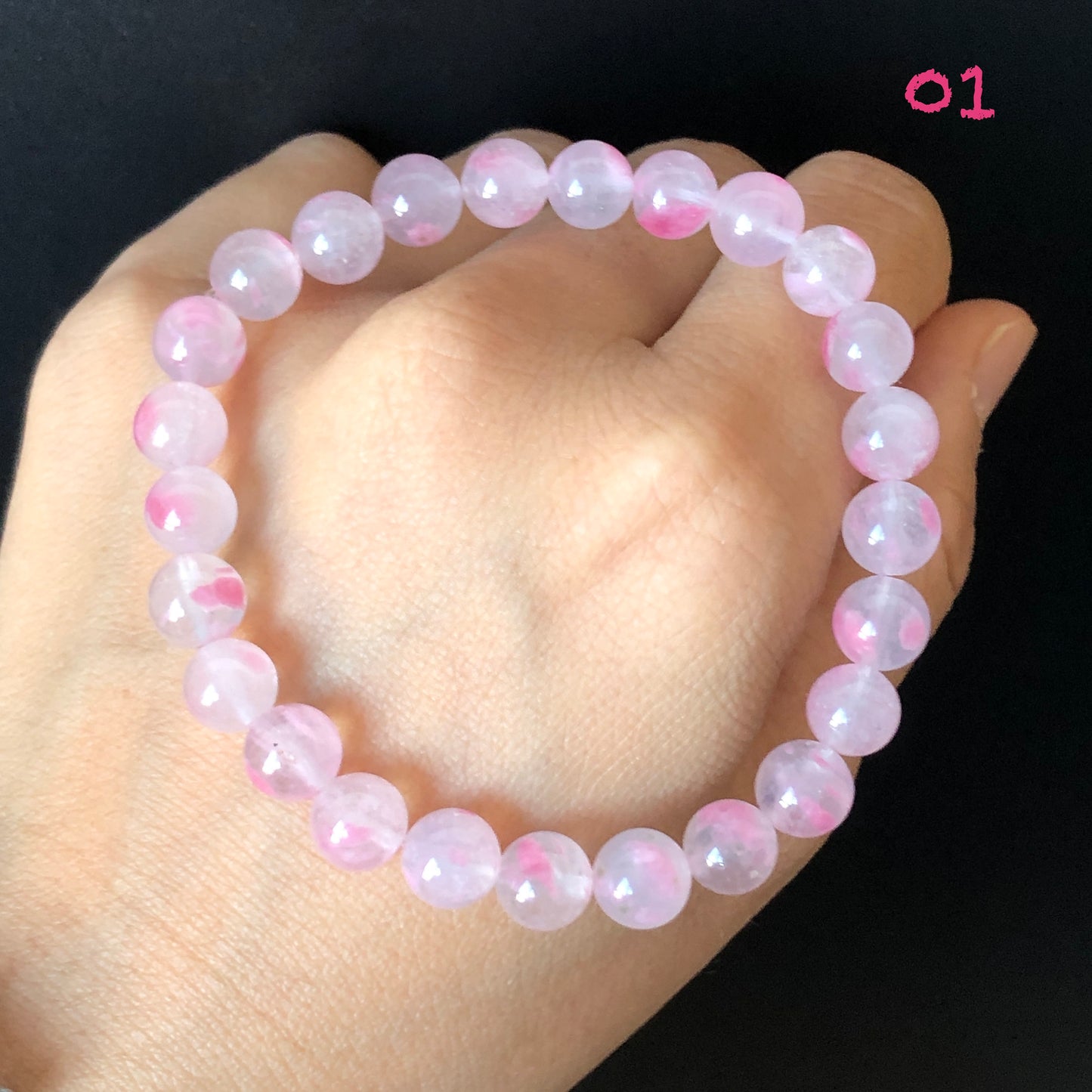 Natural Icy Light and Dark Sakura Rain Rhodonite Bracelet | Cherry Plum Blossom | Day and Night Sakura | Strawberry Yogurt | Stone Crystal