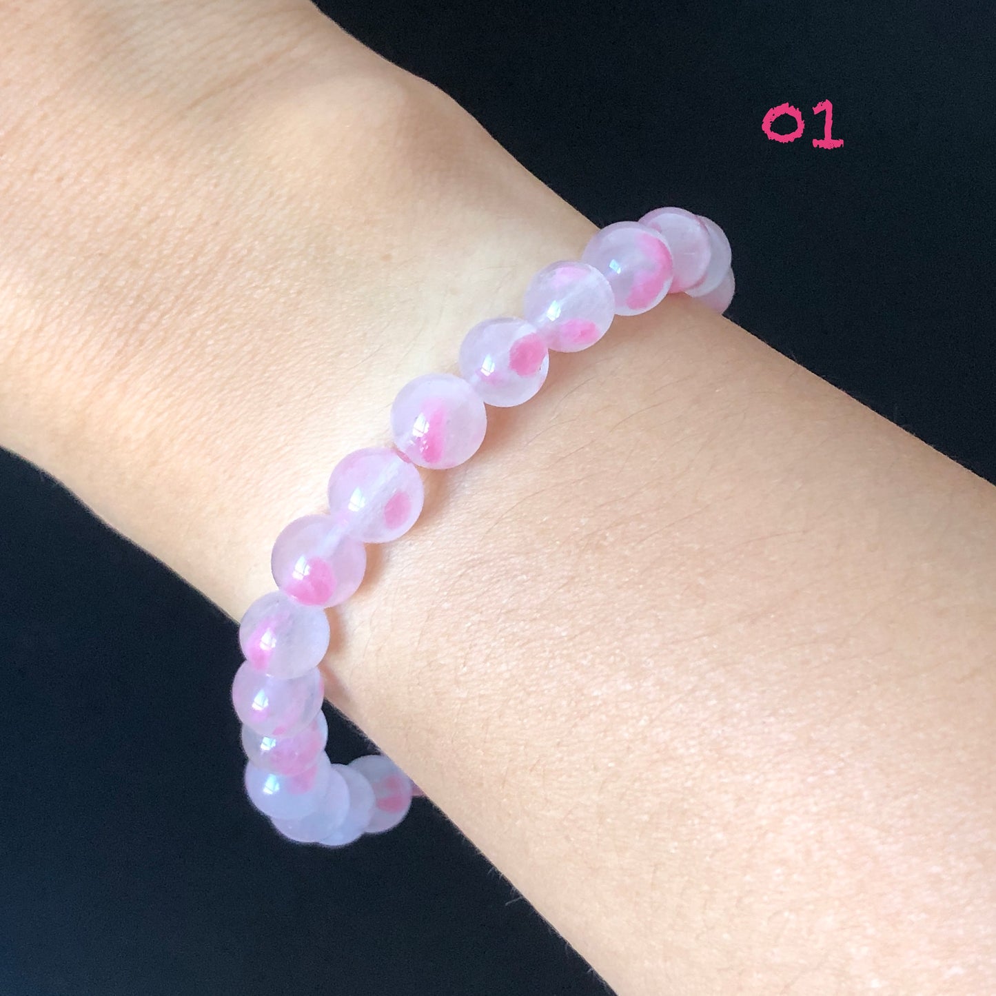 Natural Icy Light and Dark Sakura Rain Rhodonite Bracelet | Cherry Plum Blossom | Day and Night Sakura | Strawberry Yogurt | Stone Crystal