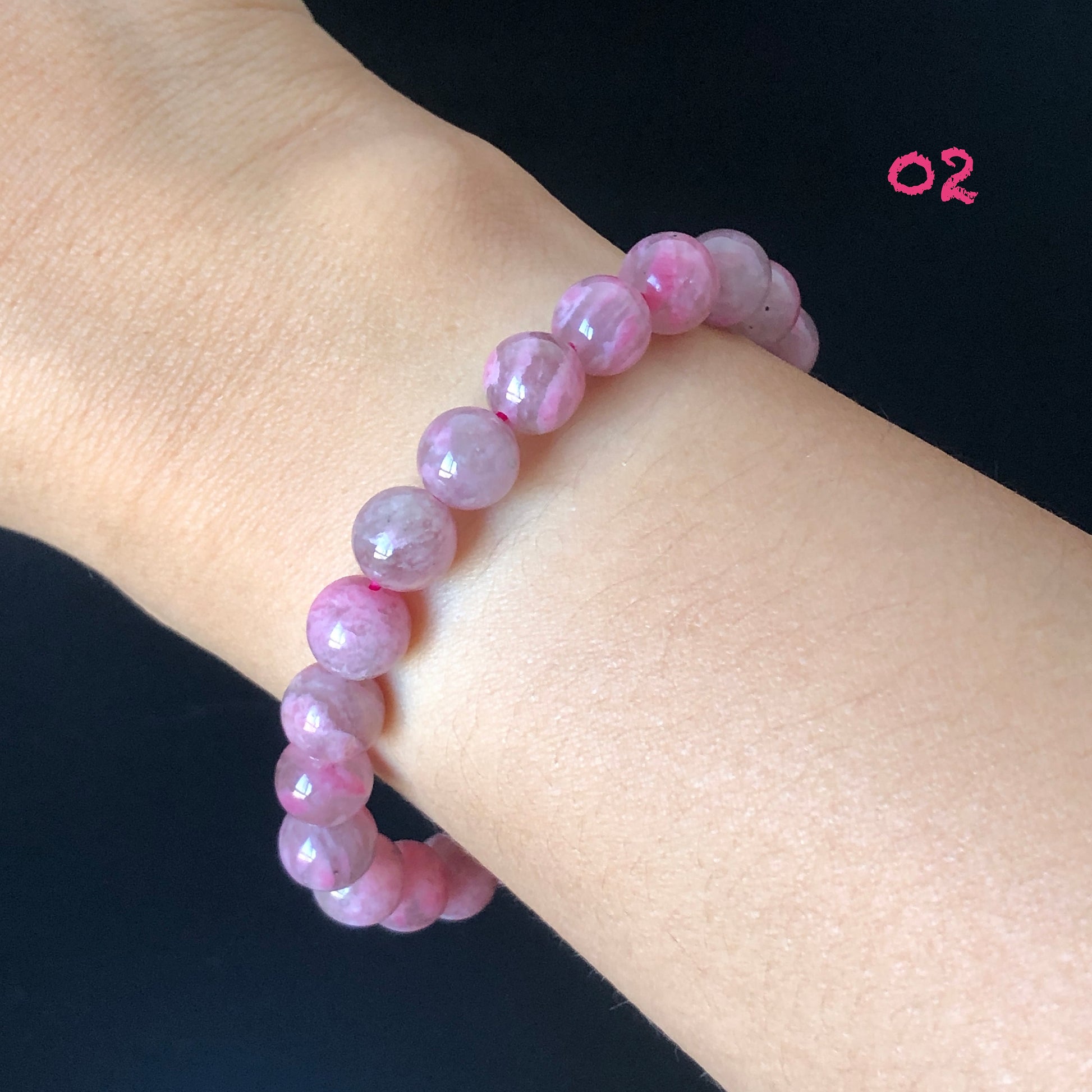 Natural Icy Light and Dark Sakura Rain Rhodonite Bracelet | Cherry Plum Blossom | Day and Night Sakura | Strawberry Yogurt | Stone Crystal