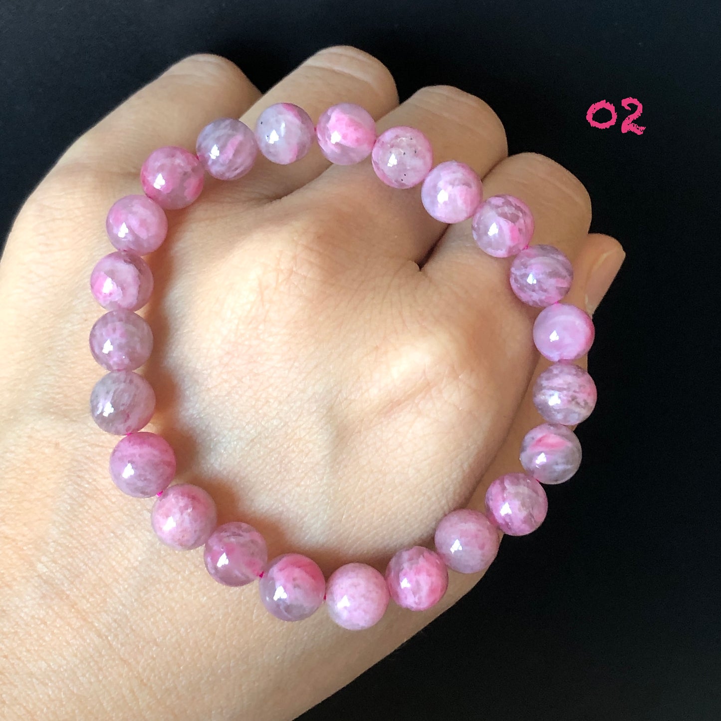 Natural Icy Light and Dark Sakura Rain Rhodonite Bracelet | Cherry Plum Blossom | Day and Night Sakura | Strawberry Yogurt | Stone Crystal