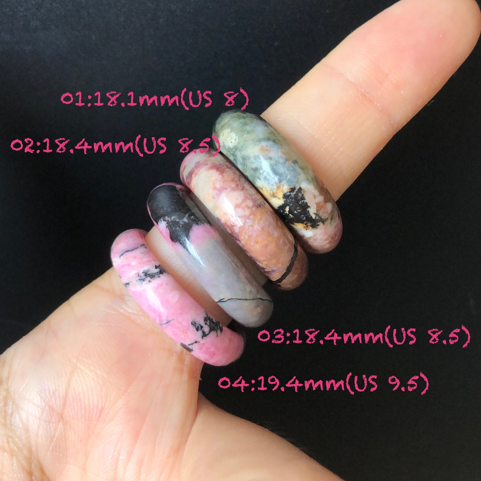 Natural Rhodonite Stone Crystal Ring | 18-19mm | US 8-9.5 | Colour Wildness | Graffiti on the Ring | Porcelain Blue Pink | Healing Gemstone