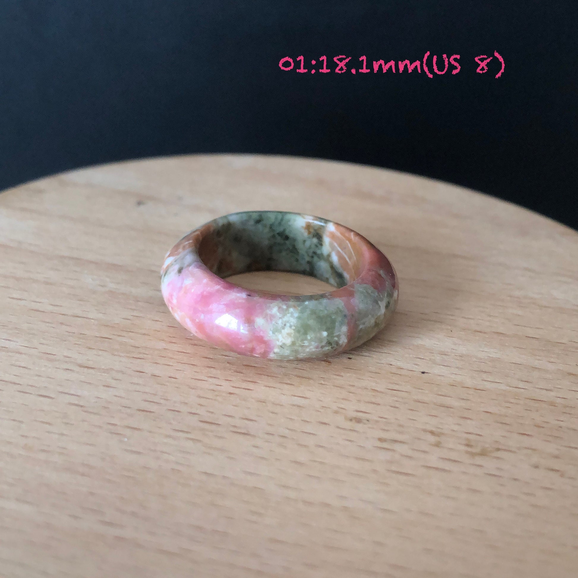Natural Rhodonite Stone Crystal Ring | 18-19mm | US 8-9.5 | Colour Wildness | Graffiti on the Ring | Porcelain Blue Pink | Healing Gemstone