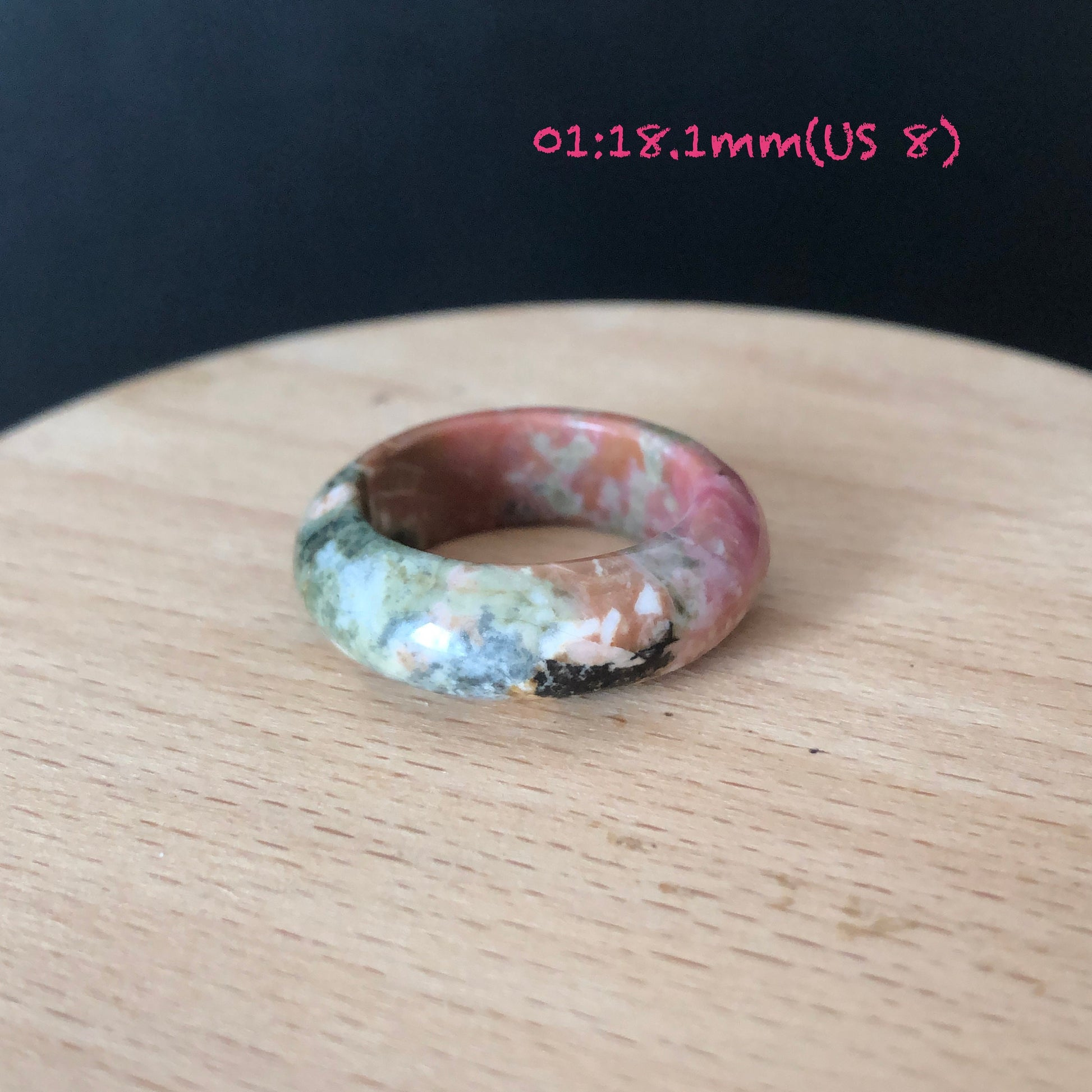 Natural Rhodonite Stone Crystal Ring | 18-19mm | US 8-9.5 | Colour Wildness | Graffiti on the Ring | Porcelain Blue Pink | Healing Gemstone