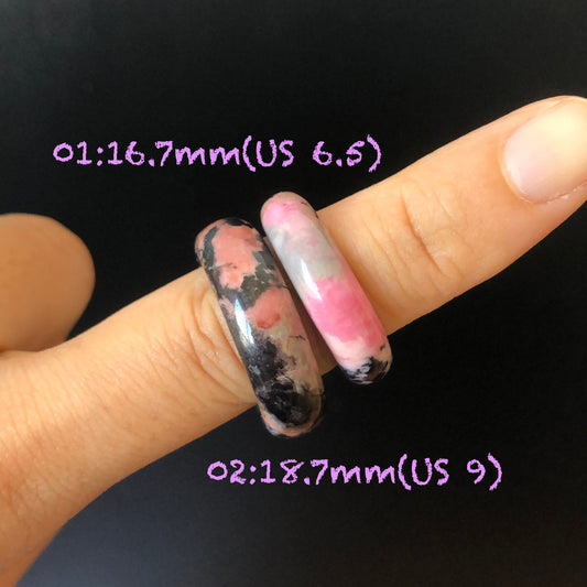 Natural High Quality Rhodonite Ring | 16-18mm | US6.5-9 | Colour Wildness | Porcelain blue with Pink | Healing Stone | No.18