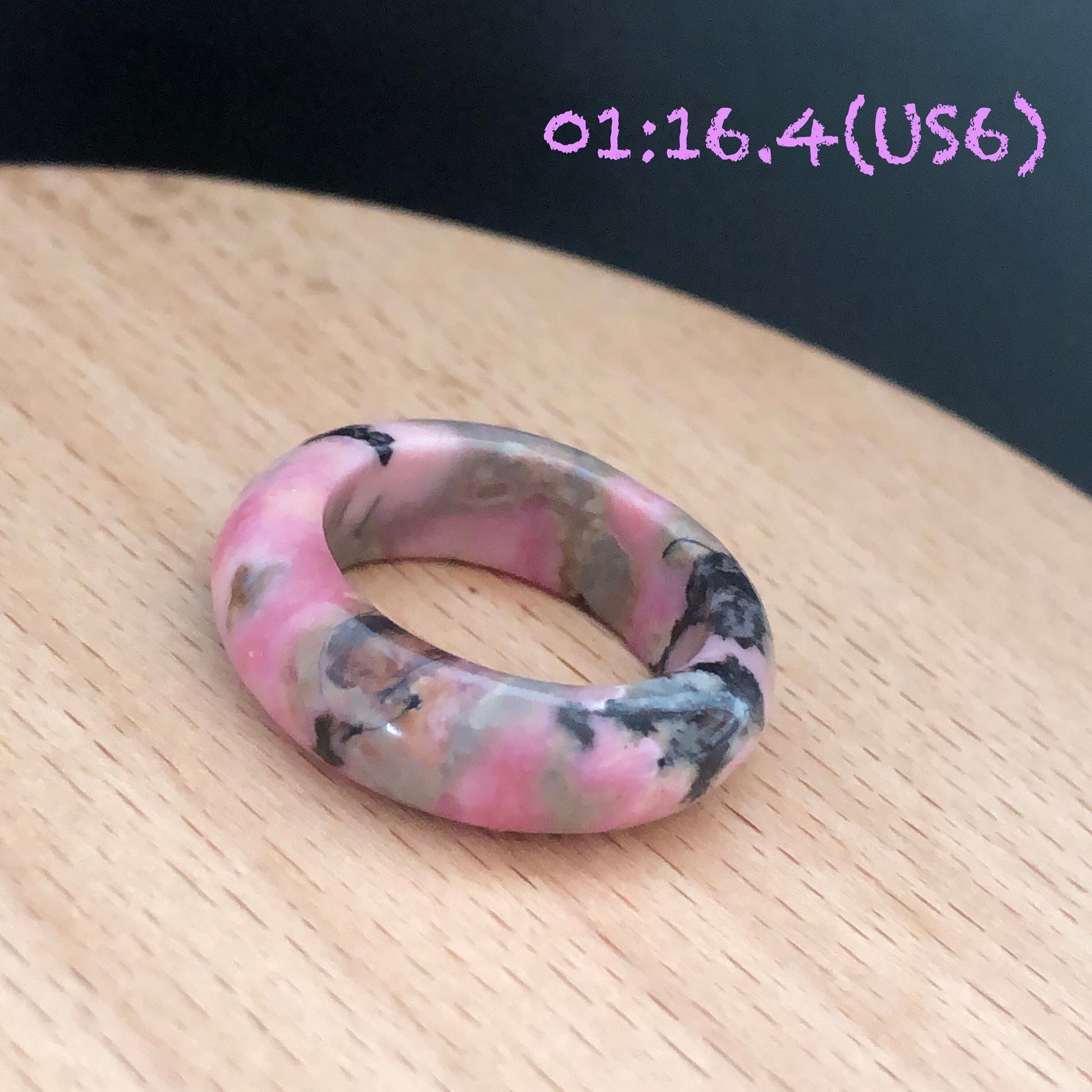 Natural Rhodonite Stone Crystal Ring | 16-17mm | US 6-7.5 | Colour Wildness | Graffiti on the Ring | Porcelain blue Pink | Healing Gemstone