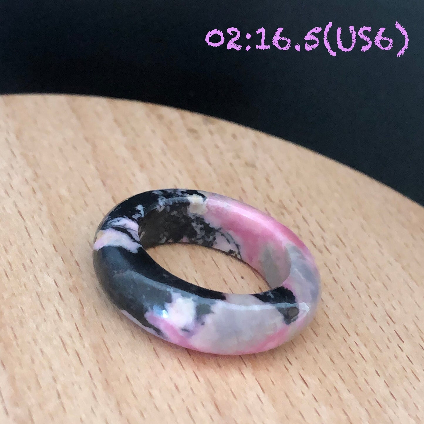 Natural Rhodonite Stone Crystal Ring | 16-17mm | US 6-7.5 | Colour Wildness | Graffiti on the Ring | Porcelain blue Pink | Healing Gemstone