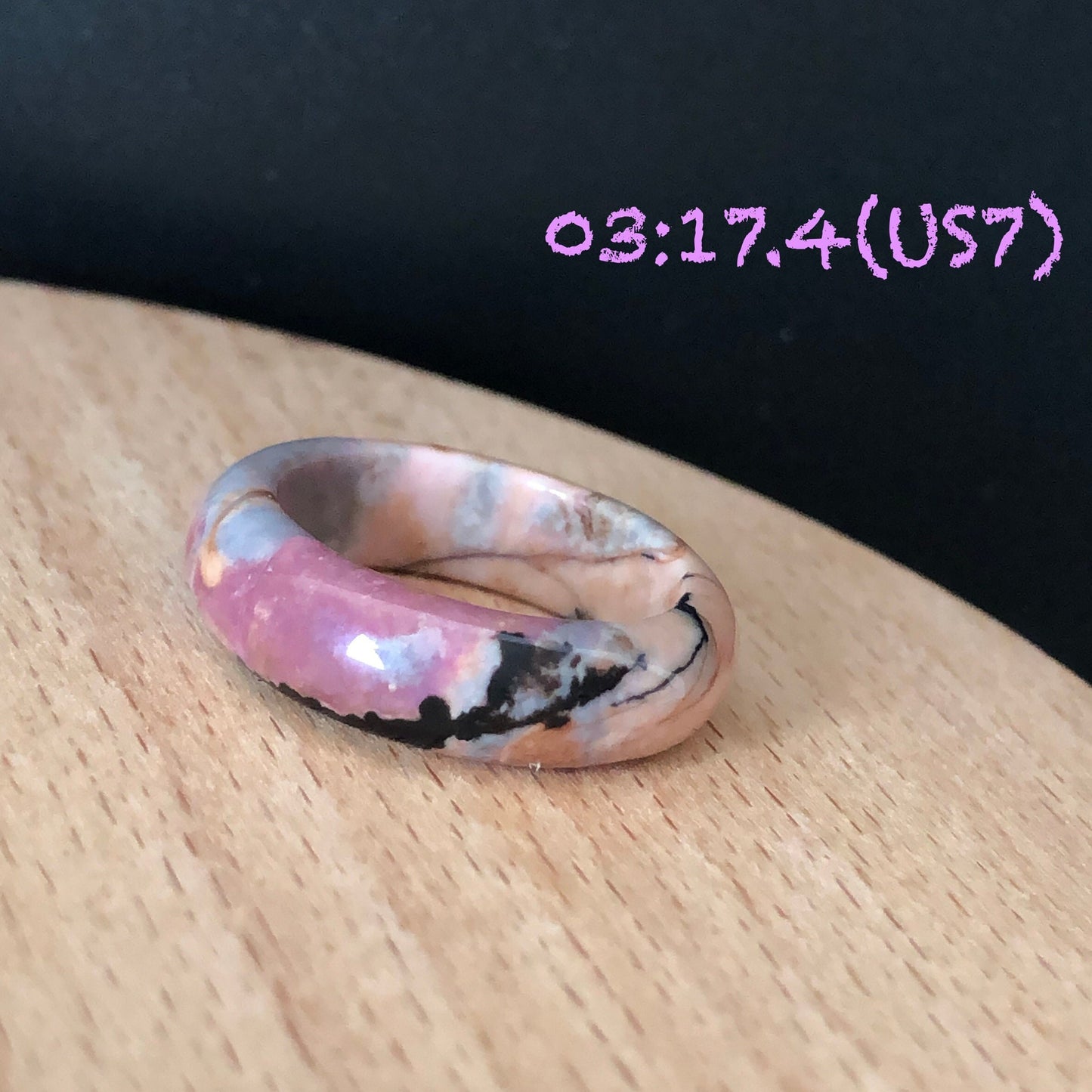 Natural Rhodonite Stone Crystal Ring | 16-17mm | US 6-7.5 | Colour Wildness | Graffiti on the Ring | Porcelain blue Pink | Healing Gemstone