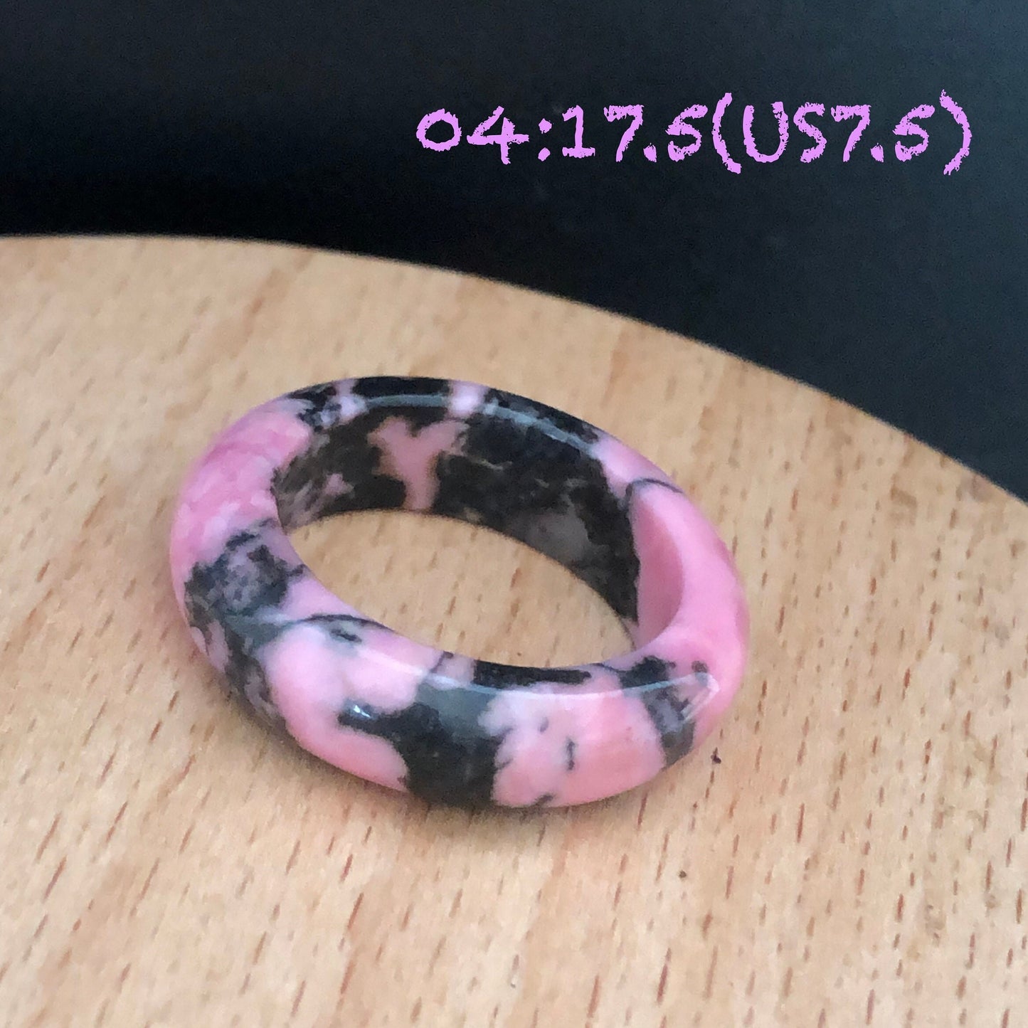 Natural Rhodonite Stone Crystal Ring | 16-17mm | US 6-7.5 | Colour Wildness | Graffiti on the Ring | Porcelain blue Pink | Healing Gemstone