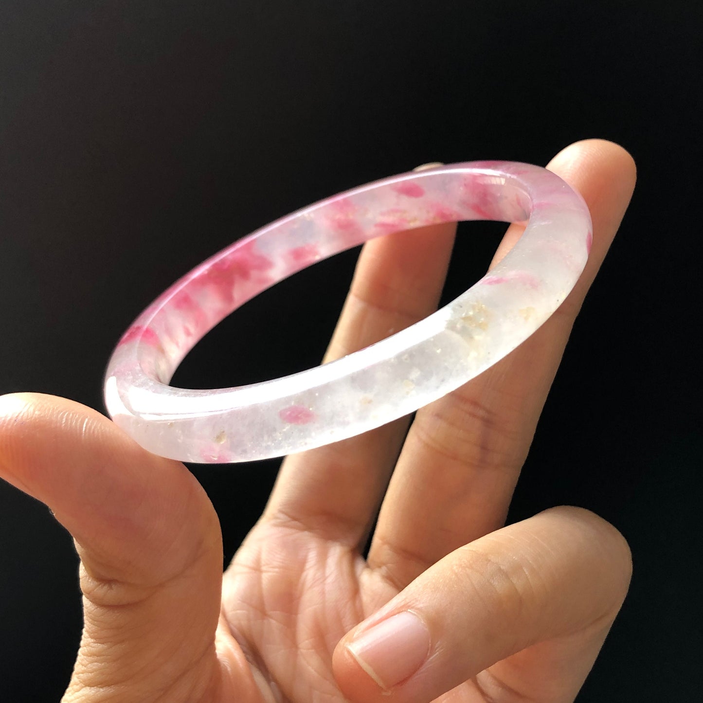 54.5mm Premium Icy Sakura Rain Rhodonite Crystal Bangle Bracelet | Strawberry Yogurt | Milky Pink Cherry Blossom | Healing Stone Gemstone