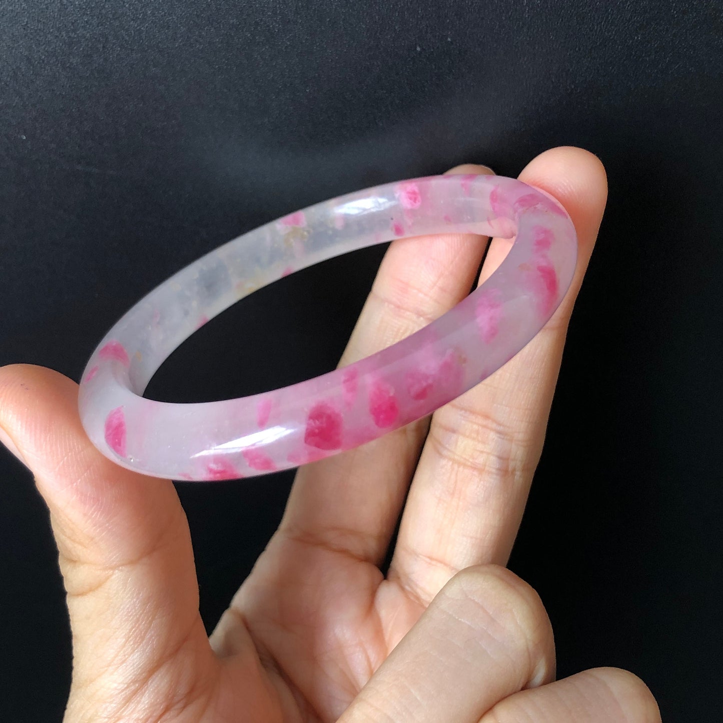 54.5mm Premium Icy Sakura Rain Rhodonite Crystal Bangle Bracelet | Strawberry Yogurt | Milky Pink Cherry Blossom | Healing Stone Gemstone