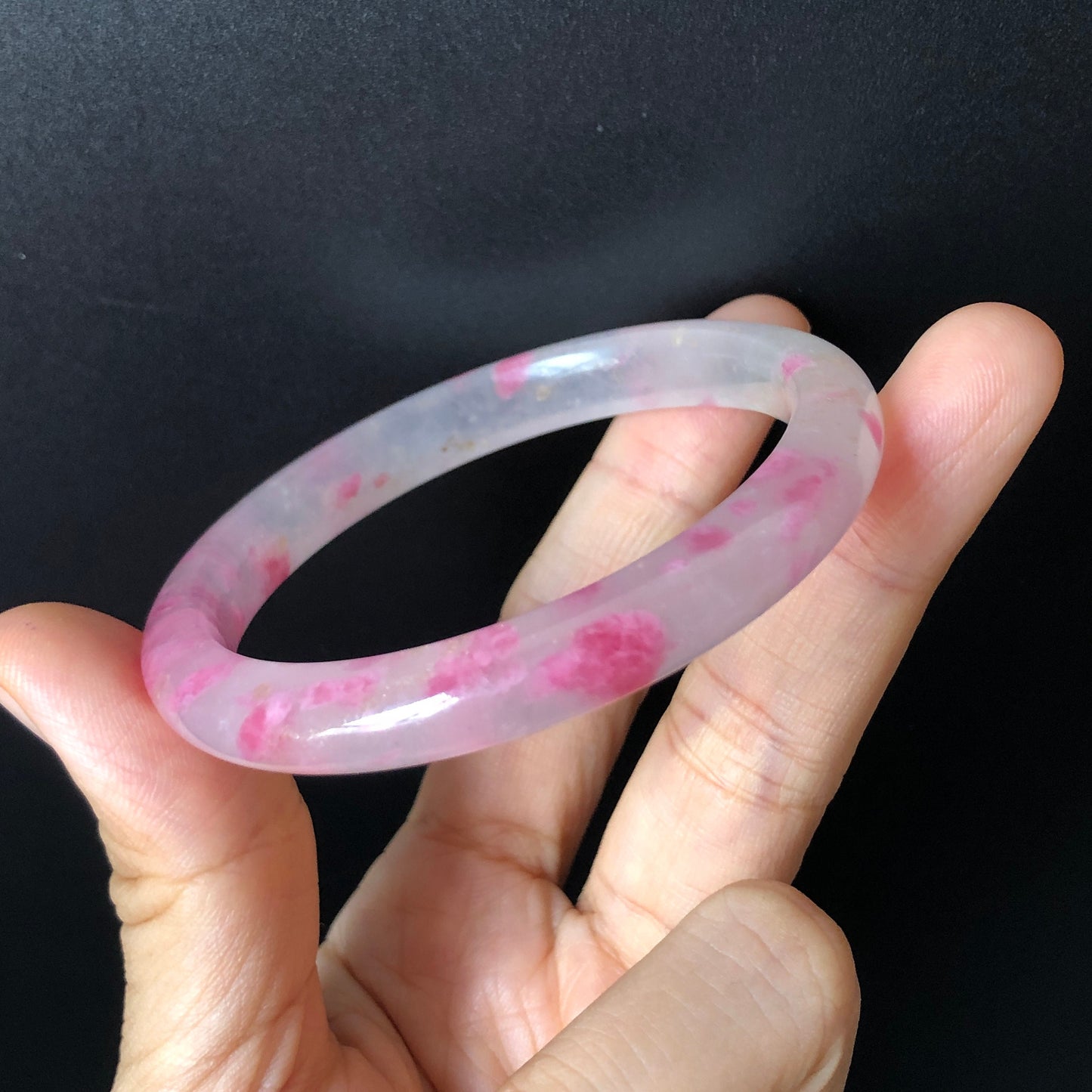 54.5mm Premium Icy Sakura Rain Rhodonite Crystal Bangle Bracelet | Strawberry Yogurt | Milky Pink Cherry Blossom | Healing Stone Gemstone