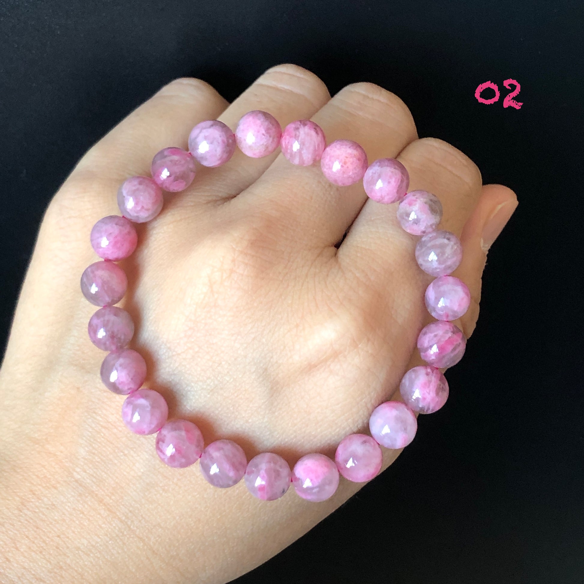 Natural Icy Light and Dark Sakura Rain Rhodonite Bracelet | Cherry Plum Blossom | Day and Night Sakura | Strawberry Yogurt | Stone Crystal