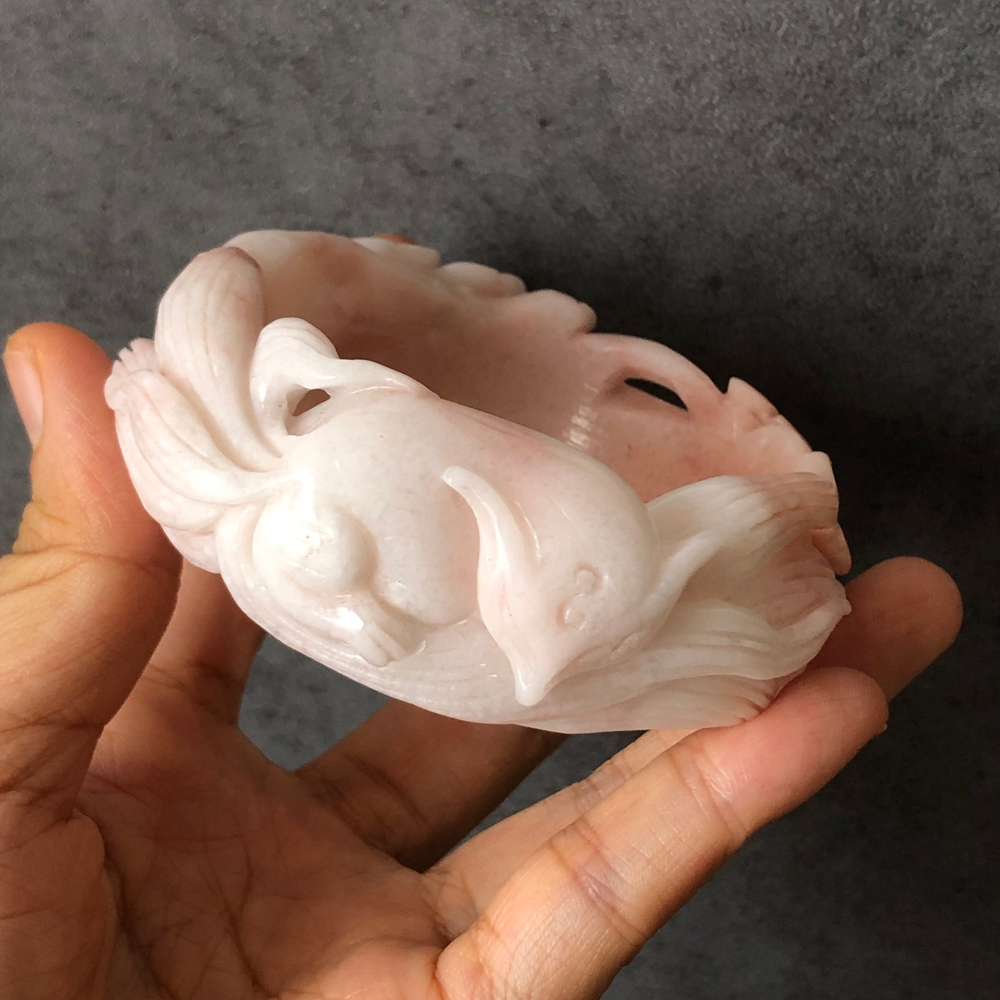 60mm Custom Size Natural Quartzite (She Taicui jade) Hand Carved Nine-tailed Fox Flowers Stone Crystal Bangle | Icy Milky Coral Sands